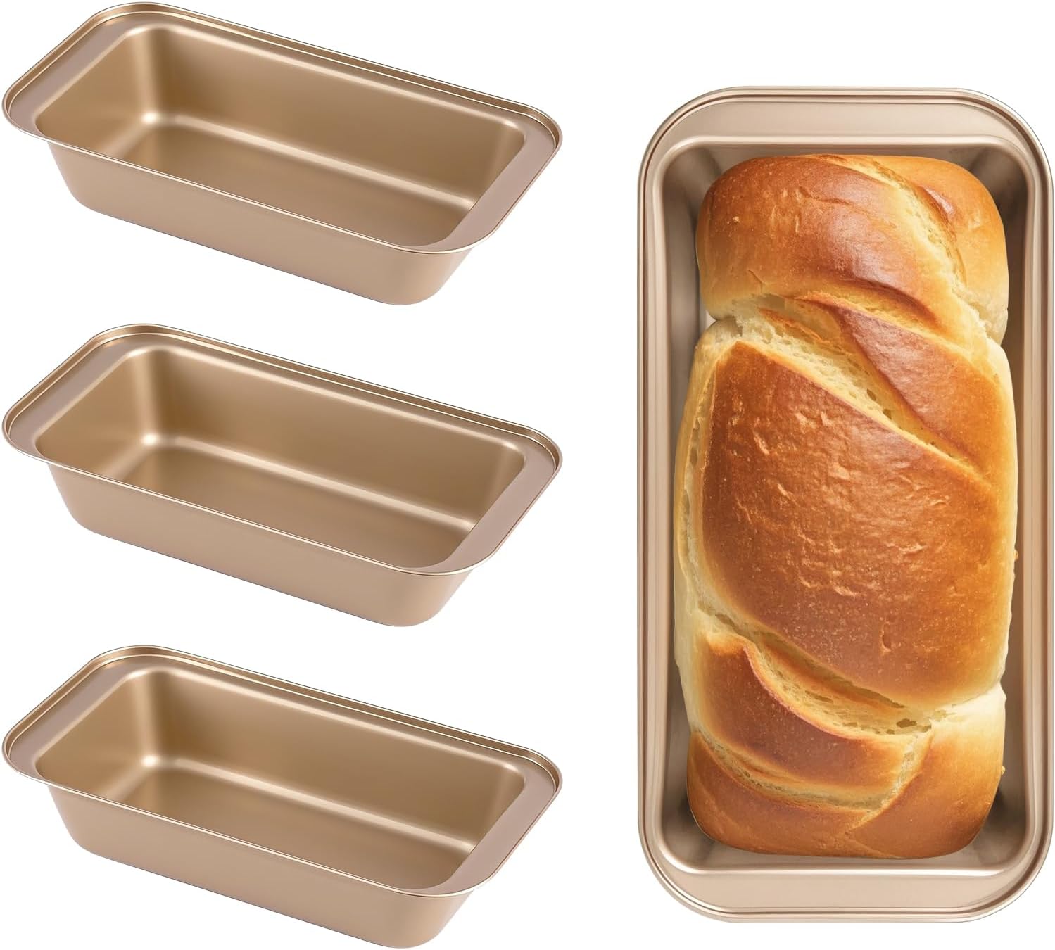 3 Pack Nonstick Loaf Pans – 9×5 Inch Carbon Steel Bread Pans for Baking, Rust-Resistant & Stackable Bakeware for Home Kitchen & Bakery (Gold Finish)