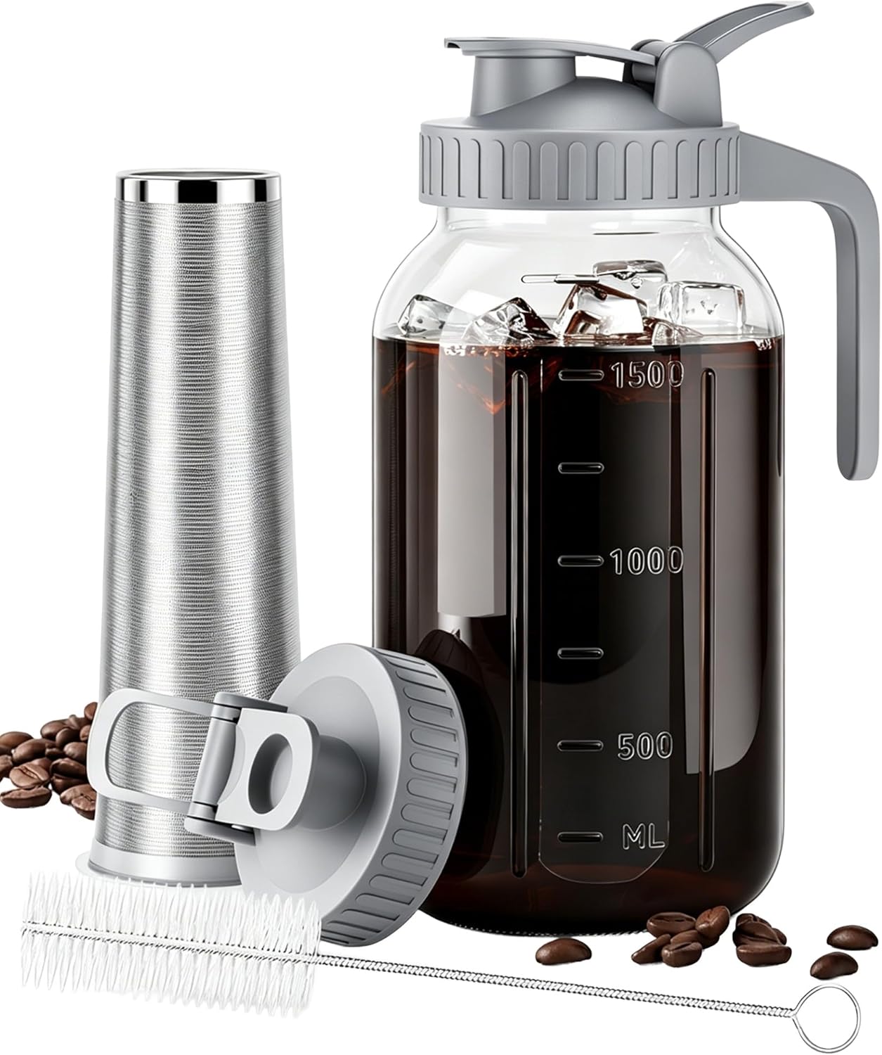 OneDream Cold Brew Coffee Maker – 2 Quart 64oz Stainless Steel Filter Cold Brew Pitcher Jar, No Leaks Cold Brew Mason Jar Coffee Maker, Easy to Clean Cold Coffee Maker