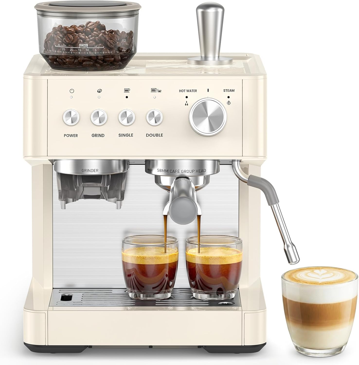 Kismile 20-Bar Espresso Machine with Grinder, Expresso Coffee Machines Coffee Maker with Grinder, Milk Frother/Steam Wand & Tamping Tools for Cappuccino & Latte