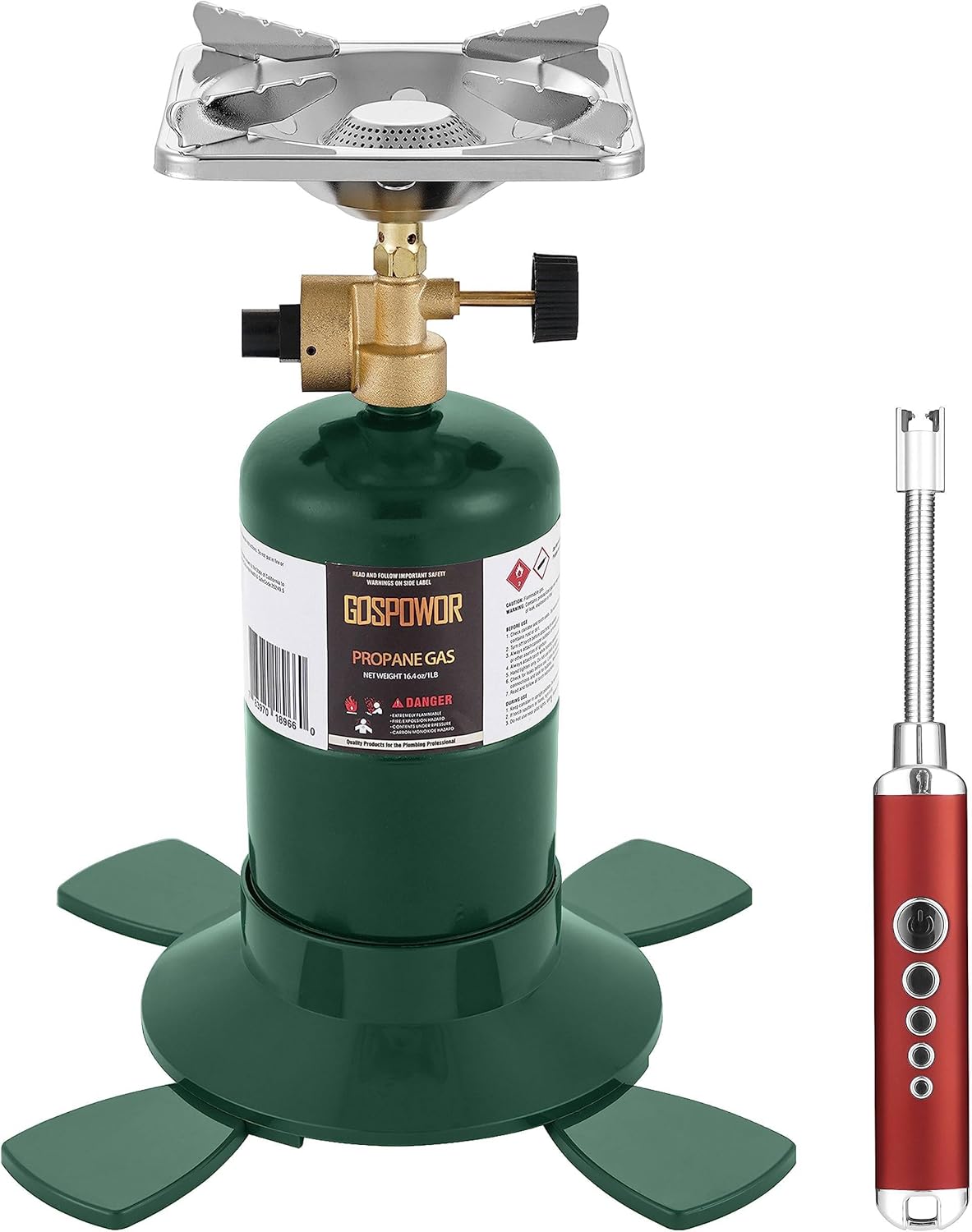 Propane Cylinder Top Stove with Adjustable Burner, 10000BTU Portable Camping/Backpacking Cooker,Camping Stove Propane,Single Burner Propane Stove with a USB Ligther,Camp Gas Stove(Fuel not included)