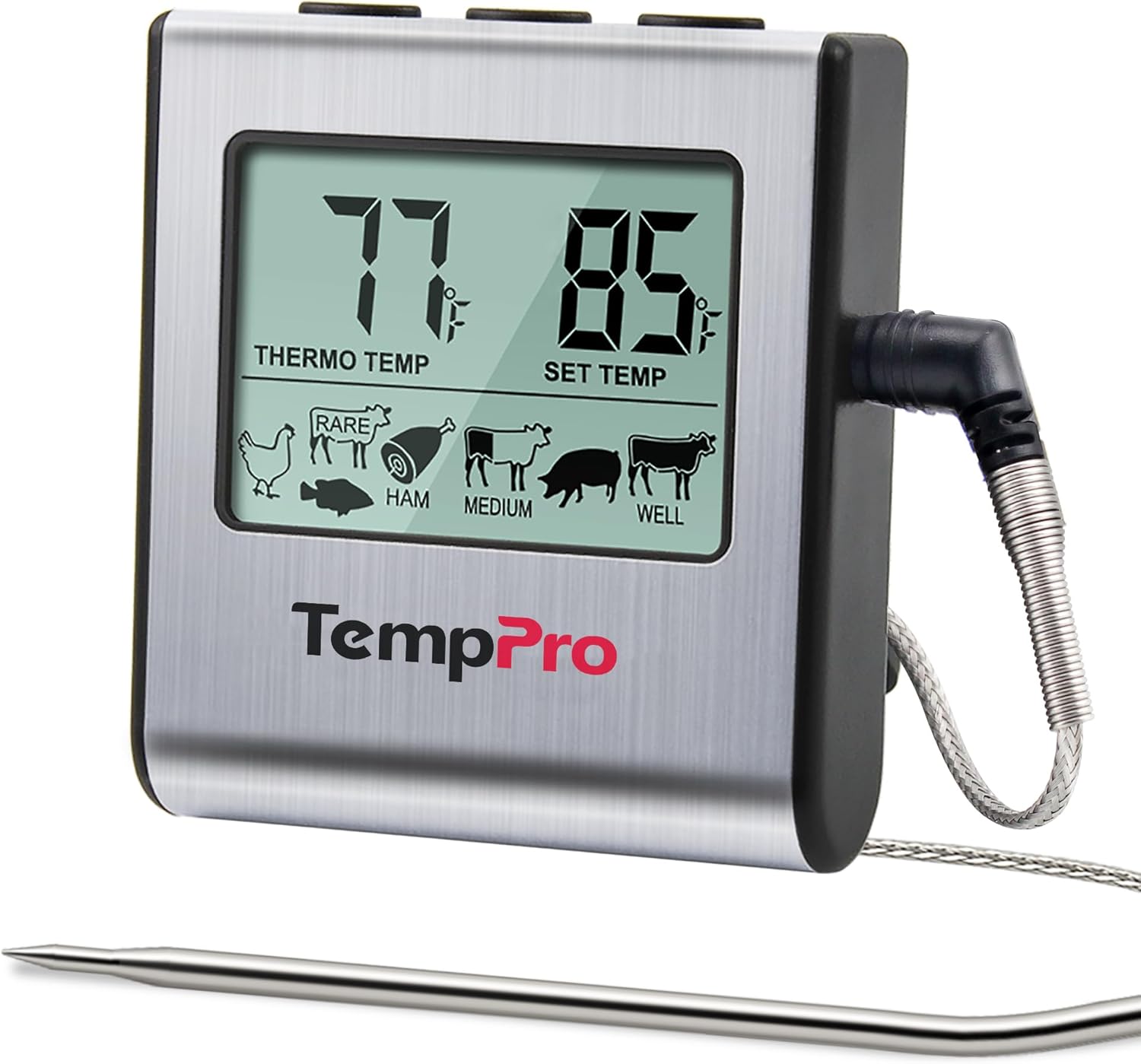 TempPro TP16 Large LCD Digital Meat Thermometer for Smoker Oven Kitchen BBQ Grill Thermometer Clock Timer with Stainless Steel Temperature Probe, Cooking Gifts for Father&Husband(Previously ThermoPro)
