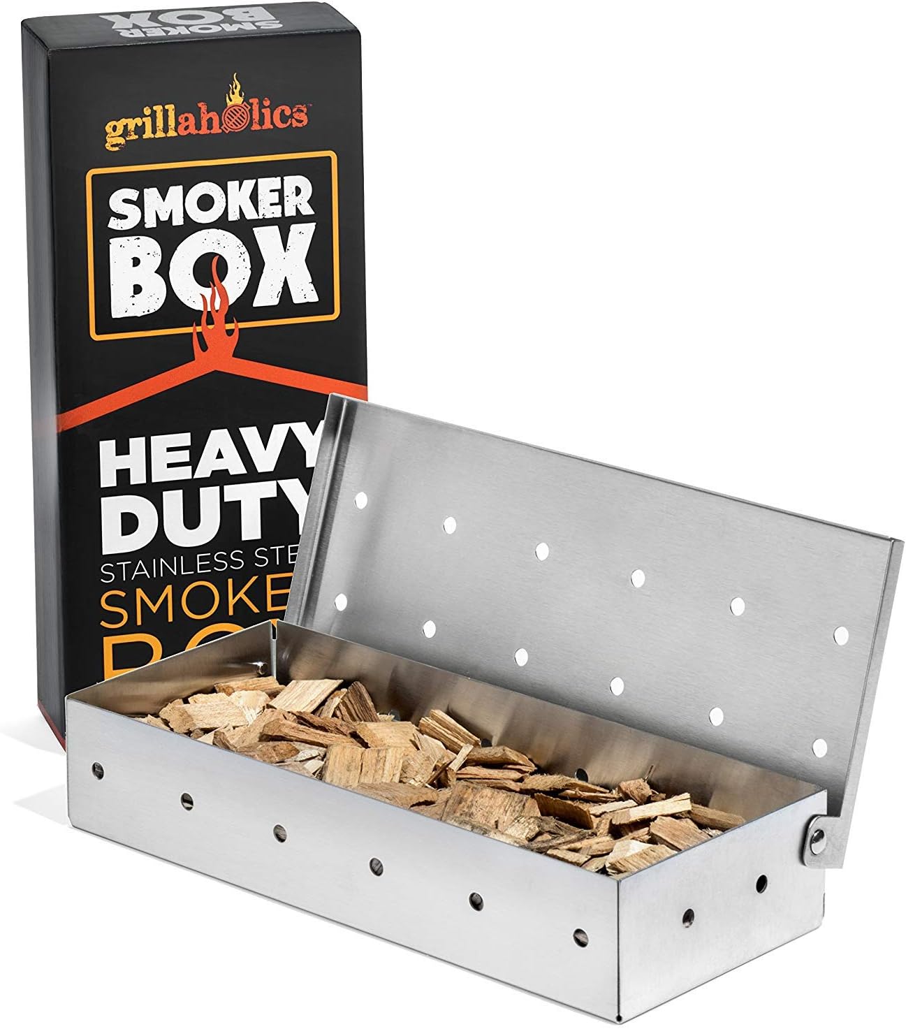 Grillaholics Smoker Box for Gas & Charcoal Grills – Large Stainless Steel Wood Chip Container for Smoking Meat – Grilling Accessories for BBQ Lovers – Grilling Gift for Men