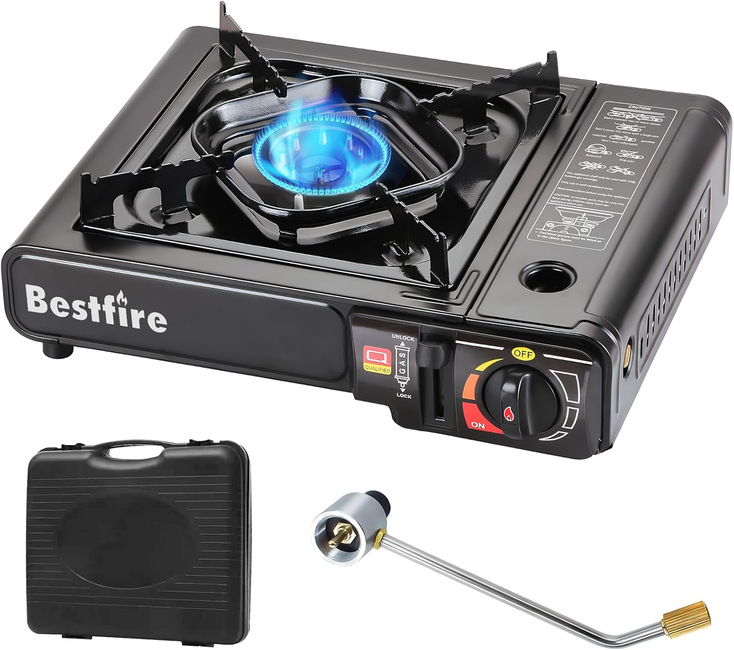 BESTFIRE Portable Dual Fuel Camping Stove – 10,000 BTU Butane and Propane Stove with Adapter & Case – Single Burner Gas Stove for Outdoor Cooking, Tailgating & Emergency