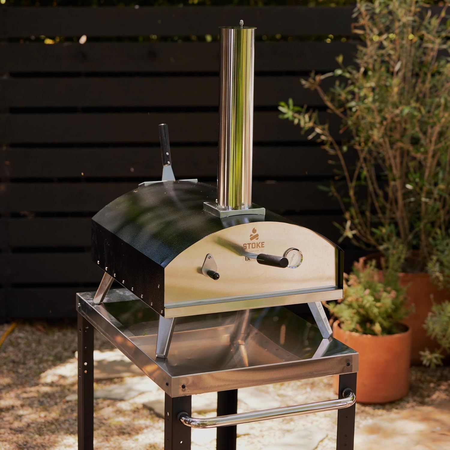 Stoke Wood Fired Outdoor Pizza Oven – Portable Stainless Steel Pizza Grill, Wood Pellet Outdoor Cooking Pizza Maker, Backyard Pizza Ovens For Authentic Stone Baked Pizzas – Black 13″inches