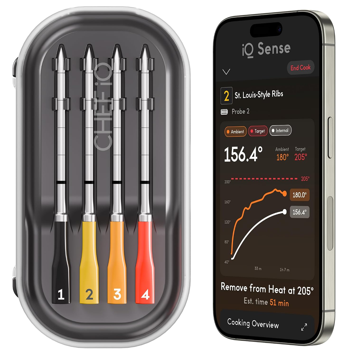 CHEF iQ Sense | Smart Wireless Meat Thermometer | 4 Ultra-Thin Probes | WiFi Unlimited Range | 1000°F Heat Safe | 5 Sensors | BBQ, Grill, Oven, Smoker, Air Fryer | Gen3