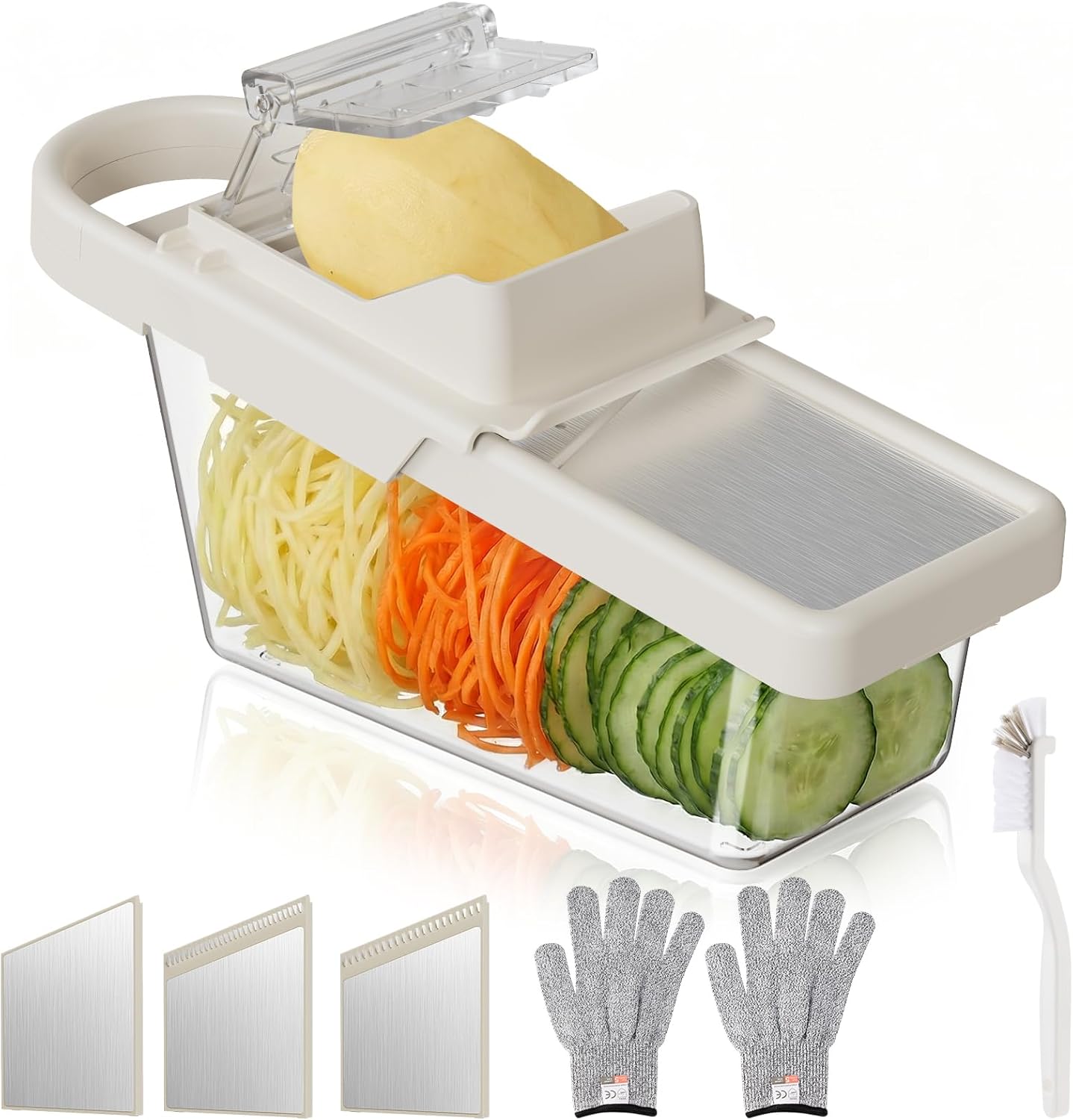Adjustable Mandoline Slicer For Kitchen With Container,Veggie Chopper,Mandoline Food Slicer,Mandolin,Salad Chopper,Tomato,Potato Slicer,Cucumber,Fruit And Onion Cutter(3 Blade In 1)