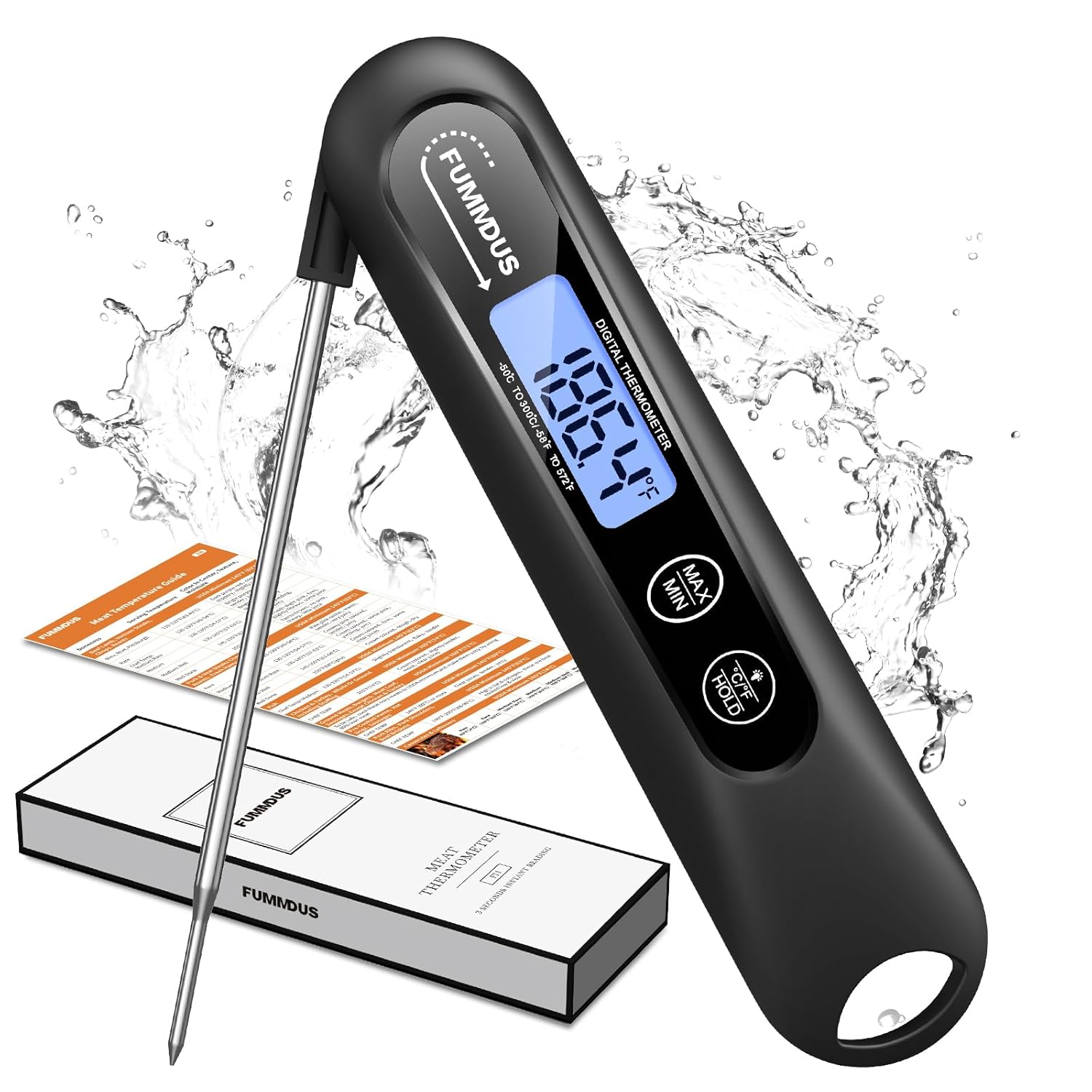Meat Thermometer Digital, 3S Instant Read Food Thermometer for Cooking with Backlight & Magnet, Foldable Temperature Probe Kitchen Gadgets Essentials for BBQ Oven Grill Smoker Candy