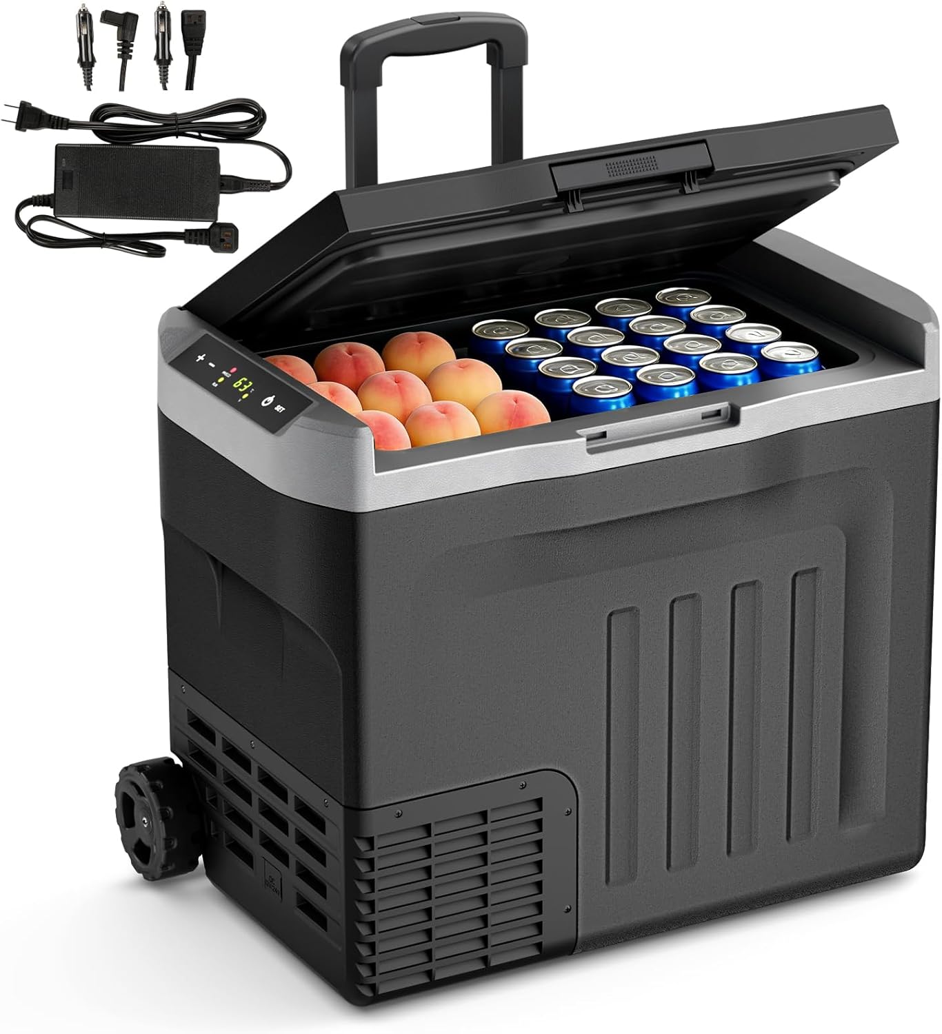 Antarctic Star 12 Volt Refrigerator,43QT(40L) Electric Cooler, Portable Refrigerator Freezer -4℉~68℉,12V 24V DC 100 240V AC Car Fridge with Wheels&2 Baskets for Camping,Travel,RV,BLACK