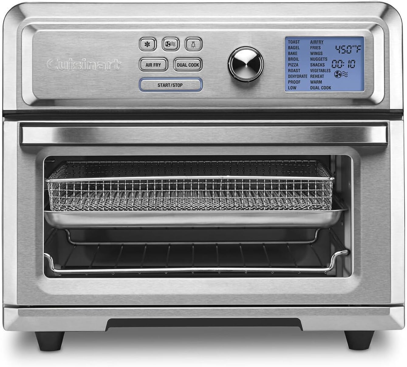 Cuisinart Air Fryer Toaster Oven, Digital Display, 1800 Watt Air Fryer Toaster Oven Combo with Adjustable Temperature and Controls, Stainless Steel Small Kitchen Appliance, TOA-65,Silver