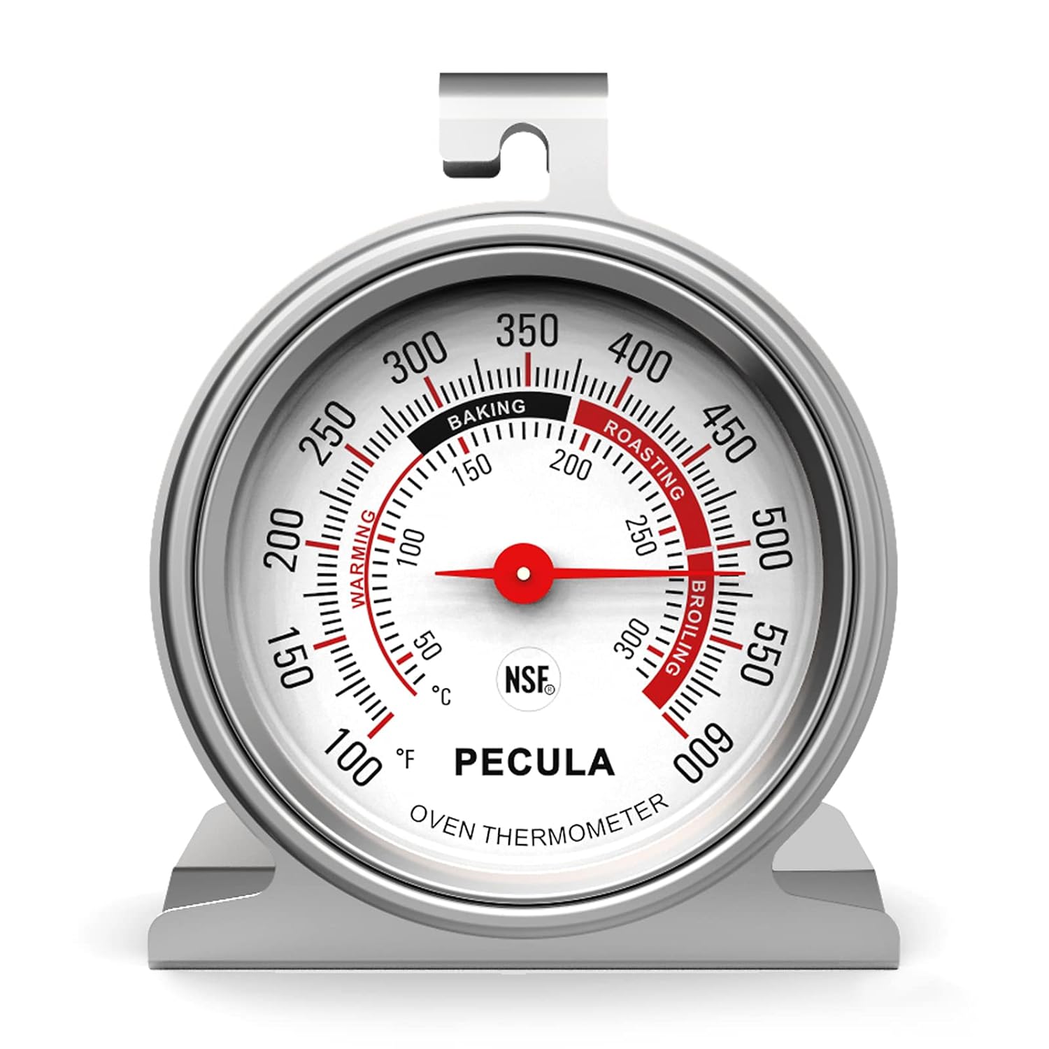 PECULA Stainless Steel Oven Thermometer Large Dial – Instant Read, 50-300°C / 100-600°F Accurate Temperature Gauge for Baking, Grilling, Roasting & Meat Use