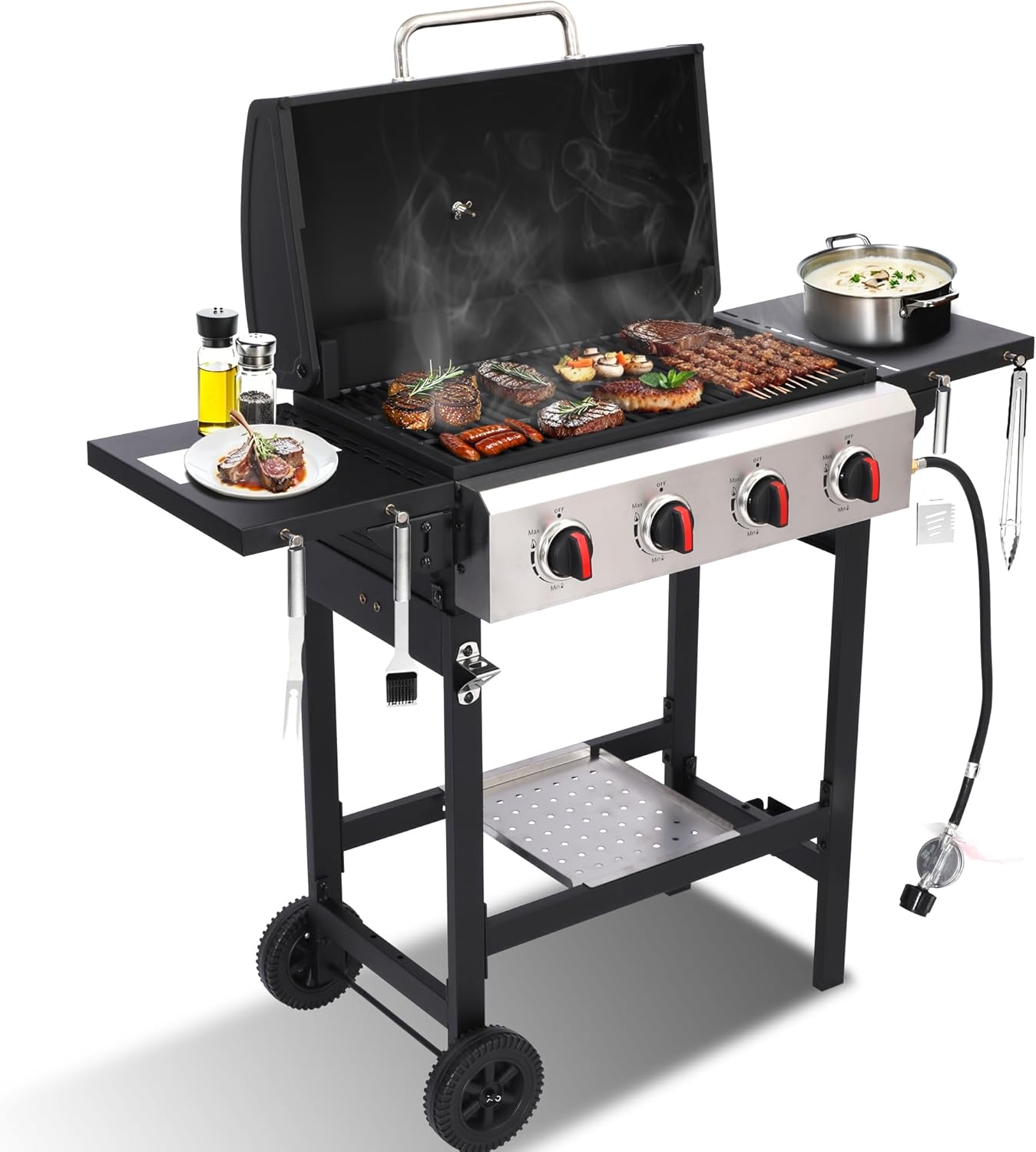 4-Burner Propane Gas Grill with Cast Iron Grate – 40000 BTU Output & Easy-Clean Grease Management for Perfect BBQs (4-Burner)