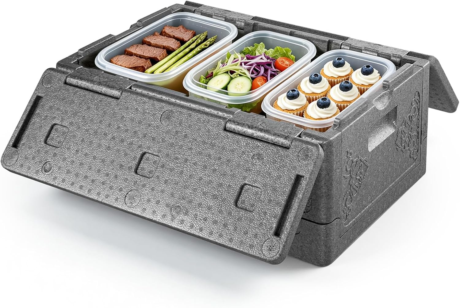 VEVOR Collapsible Insulated Food Warmer, 40 Qt Non-Electrical Thermal Carrier, Lightweight and High-Rigidity EPP Hot Box, for Delivery, Transport, Catering BBQ Event, Keeps Warm/Cold 4 Hours (Gray)