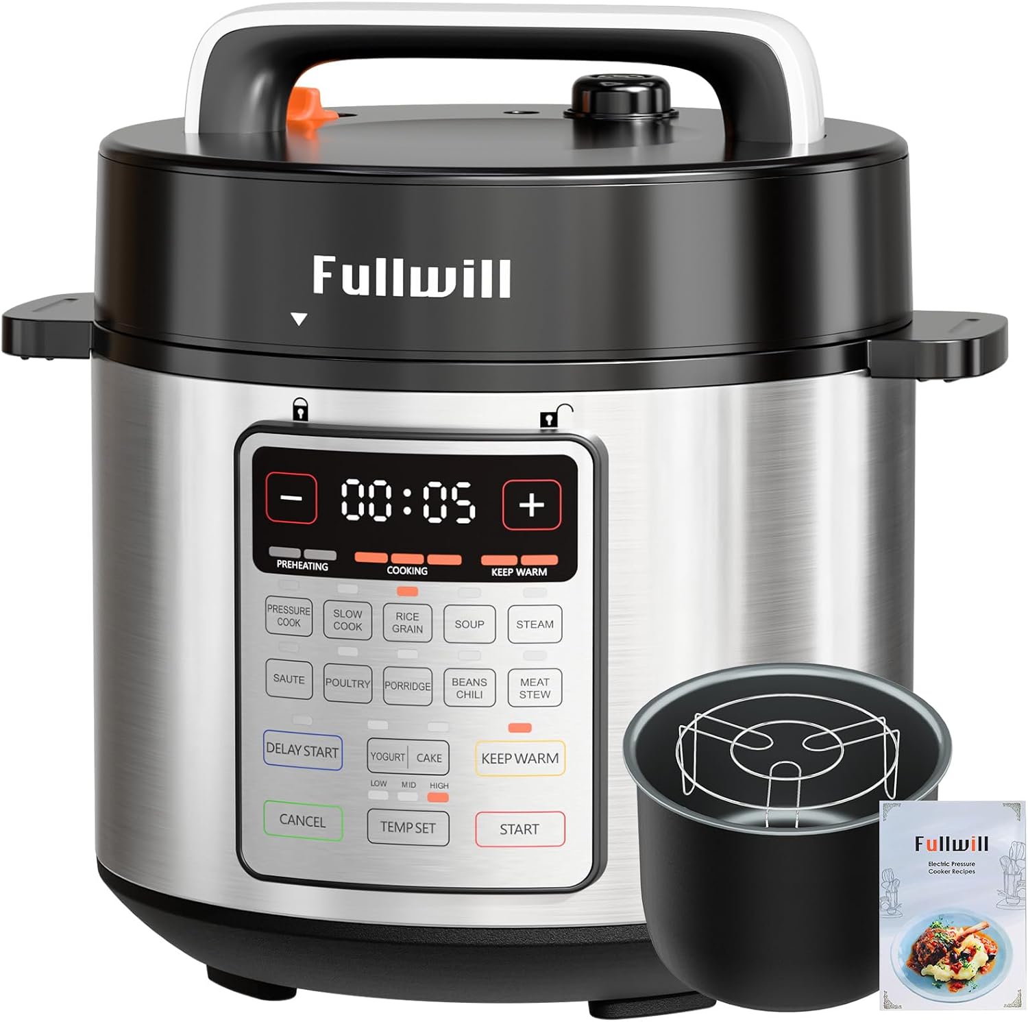 Fullwill 9-in-1 Electric Pressure Cooker, 12 Presets Instant Multi Cooker, Olla de Presion Nonstick Pot 6 Quarts Slow Cooker, Rice Cooker, Steamer, Sauté, Yogurt Maker, Warmer