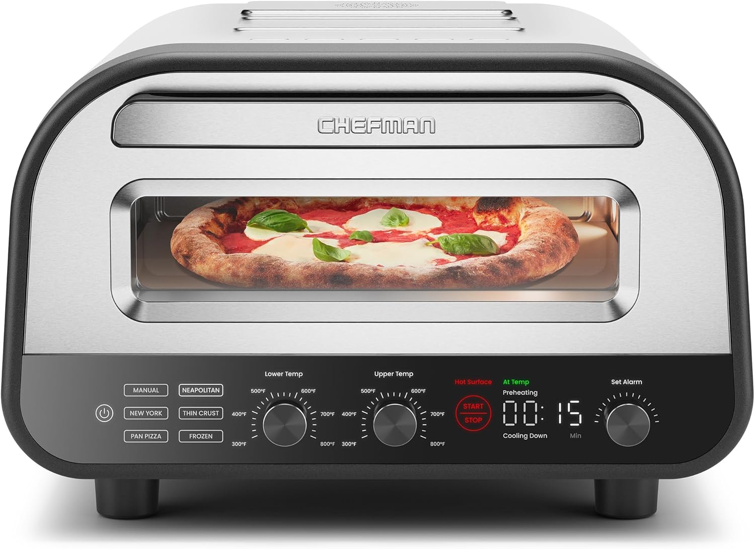 CHEFMAN Indoor Pizza Oven – Makes 12 Inch Pizzas in Minutes, Heats up to 800°F – Countertop Electric Pizza Maker with 5 Touchscreen Presets, Pizza Stone and Peel Included – Stainless Steel