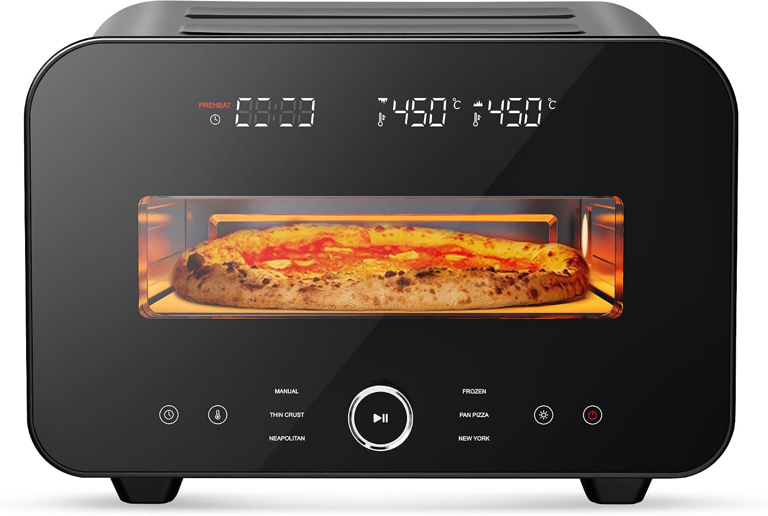 Pizza Oven Indoor, Makes 12 Inch Pizzas in 90 Seconds, 840°F Countertop Electric Pizza Maker with 6 Preset Modes, Pizza Stone, Peel & Touchscreen Controls – Stainless Steel