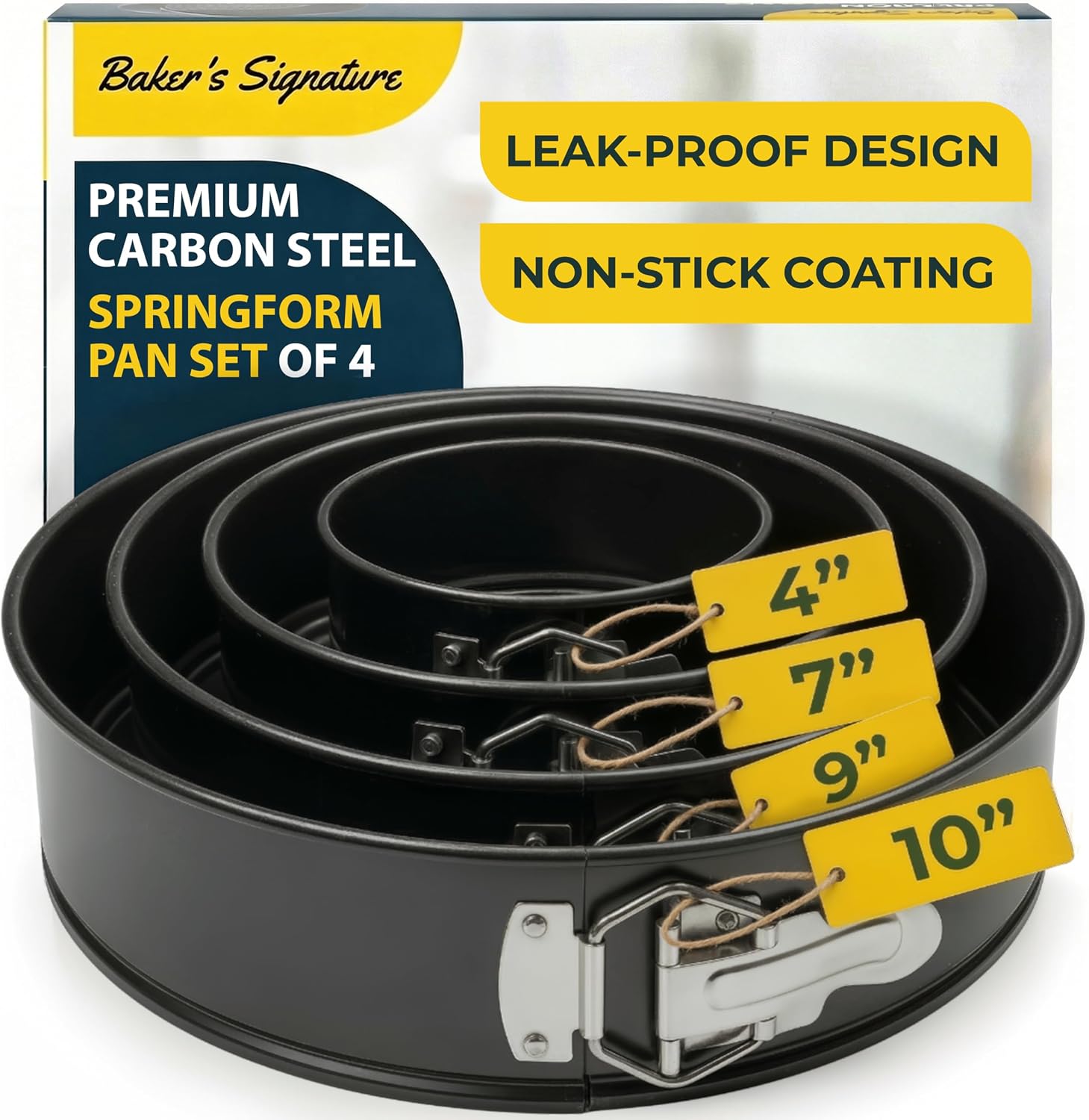 Springform Pan Set of 4 – 4,7,9,10″ Carbon Steel With Removable Bottom – Leakproof Design, Nonstick Coating Cheesecake Pan – Durable Cake Mold With Secure Latch, Even Heat Cheese Cake Pans For Baking