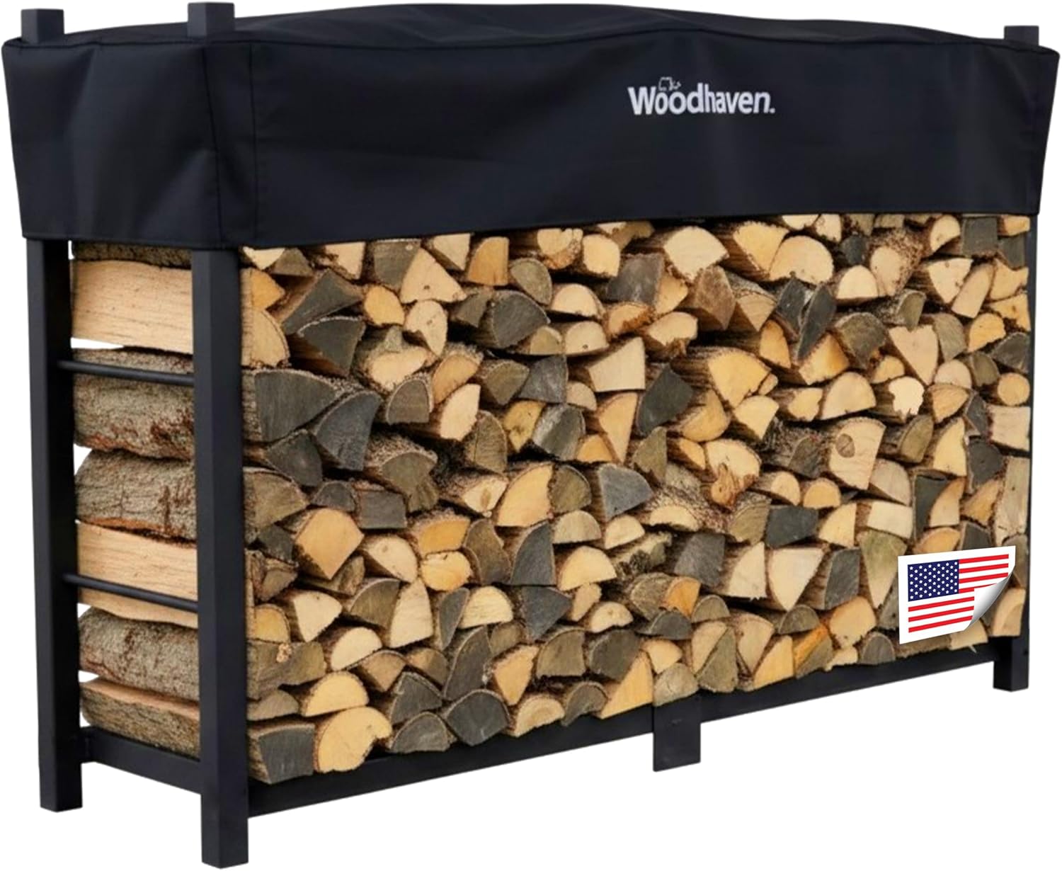 Woodhaven Black Large Outdoor Firewood Rack (6 Foot, With Cover)