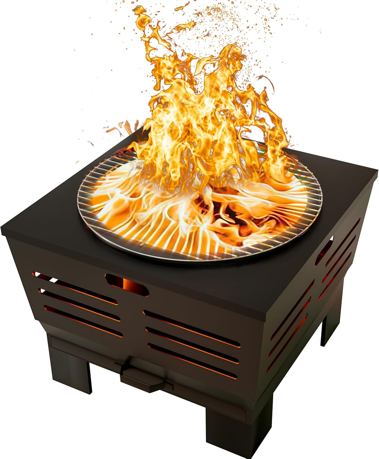 Fire Beauty Smokeless Wood Fire Pit with BBQ Grill for Camping & Backyard | Smokeless vent, ash pan, steel frame, 4-leg base, grill