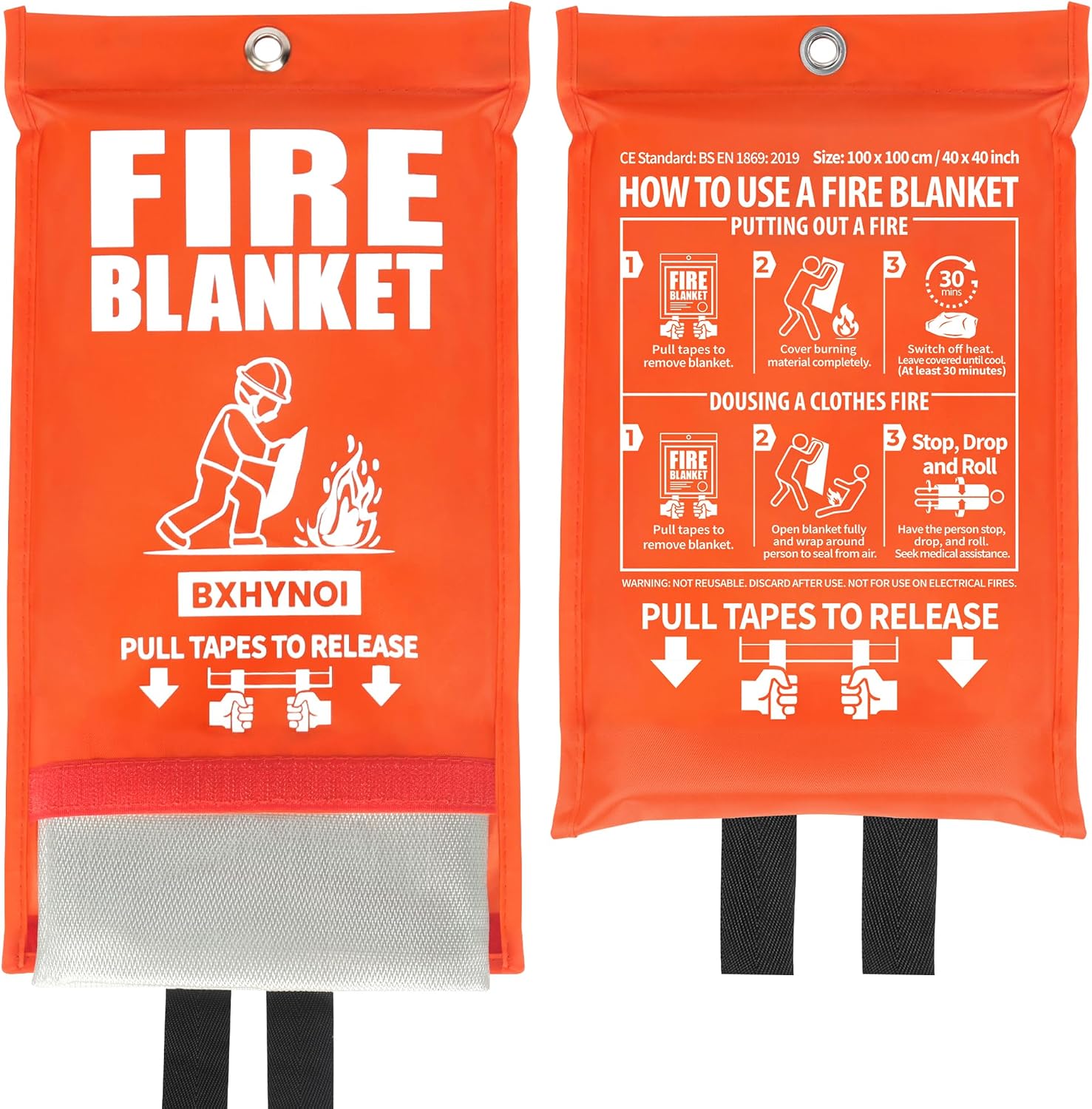 Fire Blanket for Kitchen and Home – 2 Pack 40″x 40″ Emergency Fire Suppression Blanket Fiberglass Fabric for Survival Safety