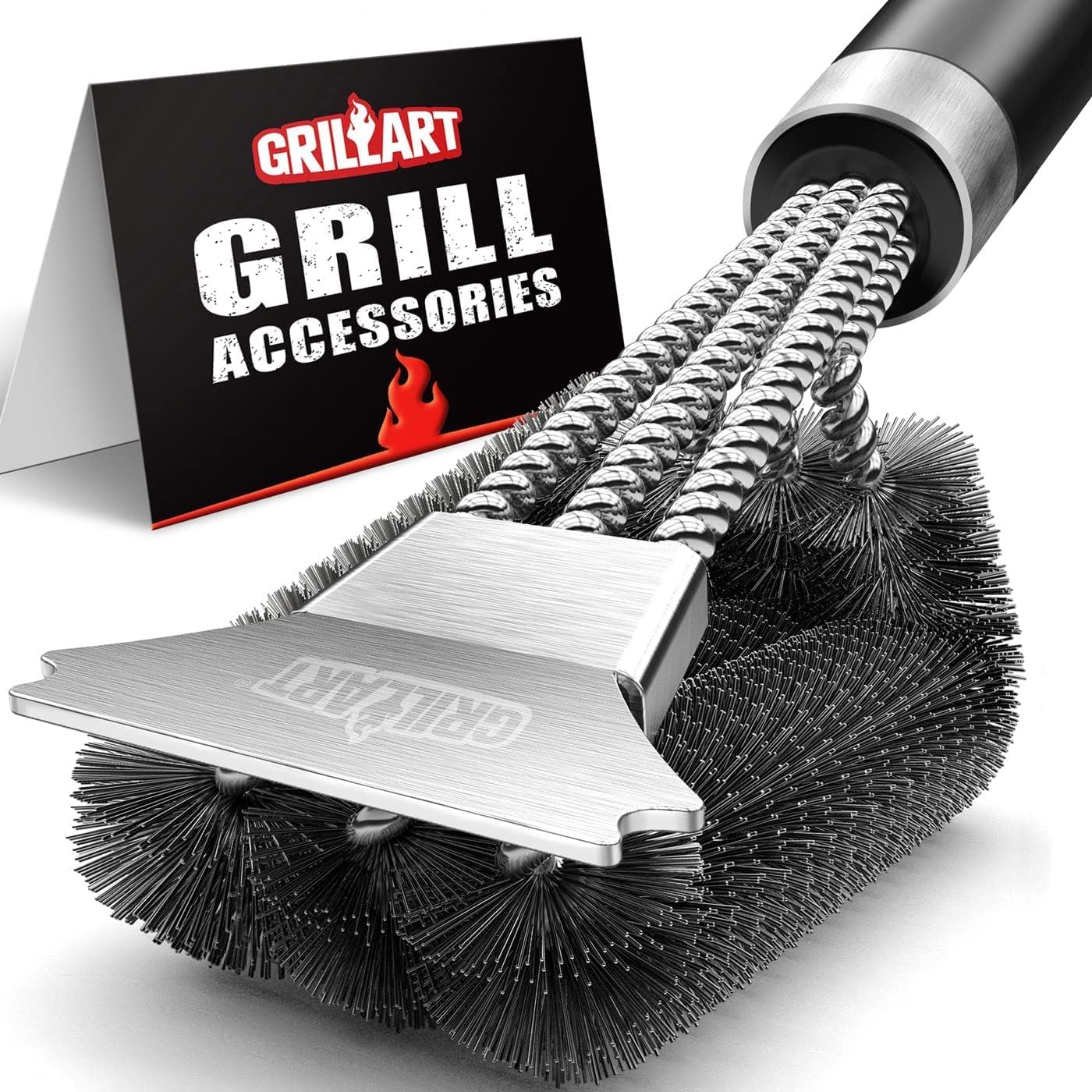 GRILLART Grill Brush and Scraper with Deluxe Handle, Safe Wire Grill Brush BBQ Cleaning Brush Grill Grate Cleaner for Grill/Smoker/Gas/Charcoal Grill Cleaning-Grill Gifts for Men/Dad, BR-8529