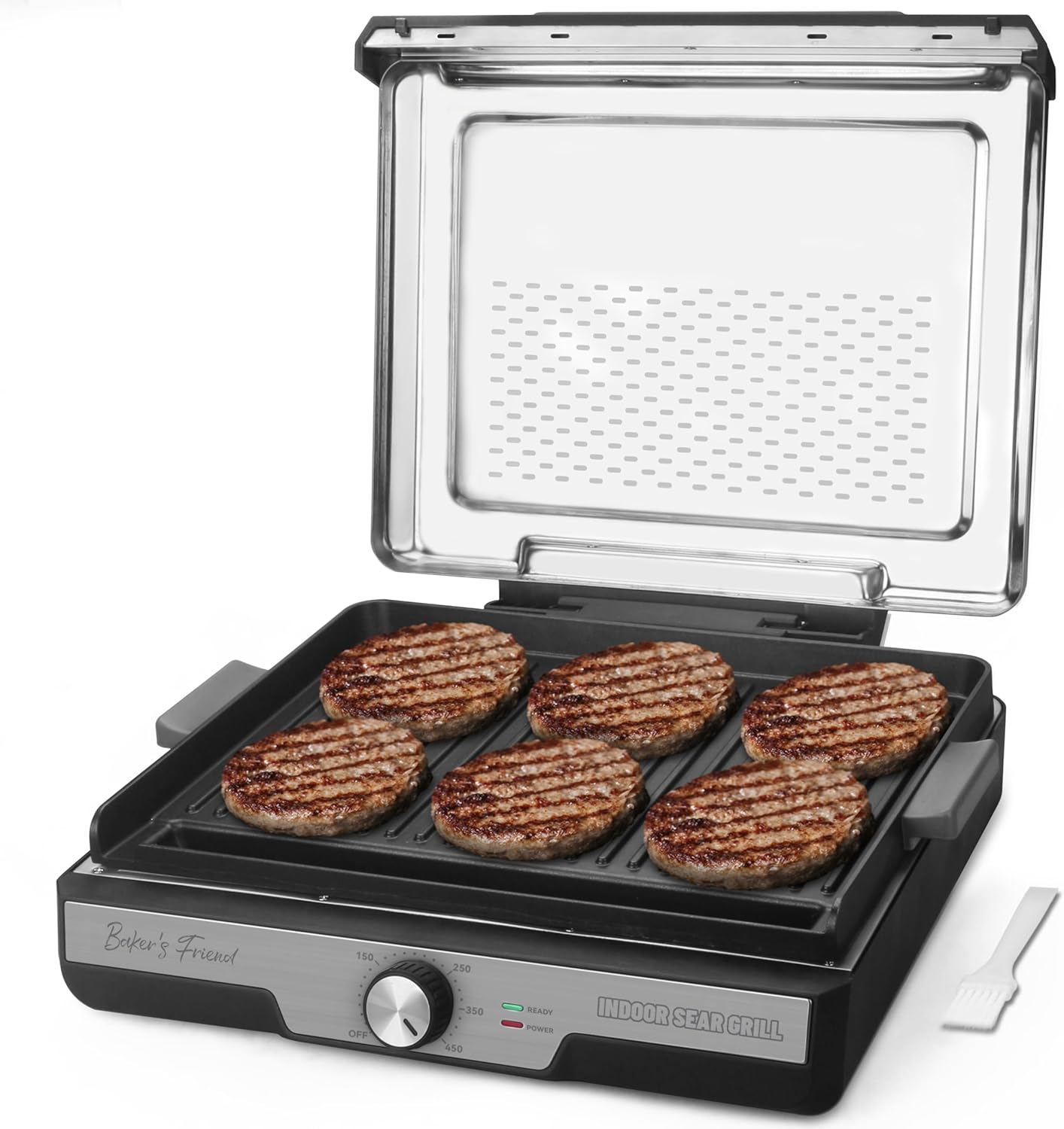 Baker’s Friend Smokeless Indoor Grill with Removable Plates, Portable BBQ Grill, Electric Grill Indoor, Indoor Grills Electric Smokeless, Cooking & Grilling Gifts, Recipes Included, Graphite