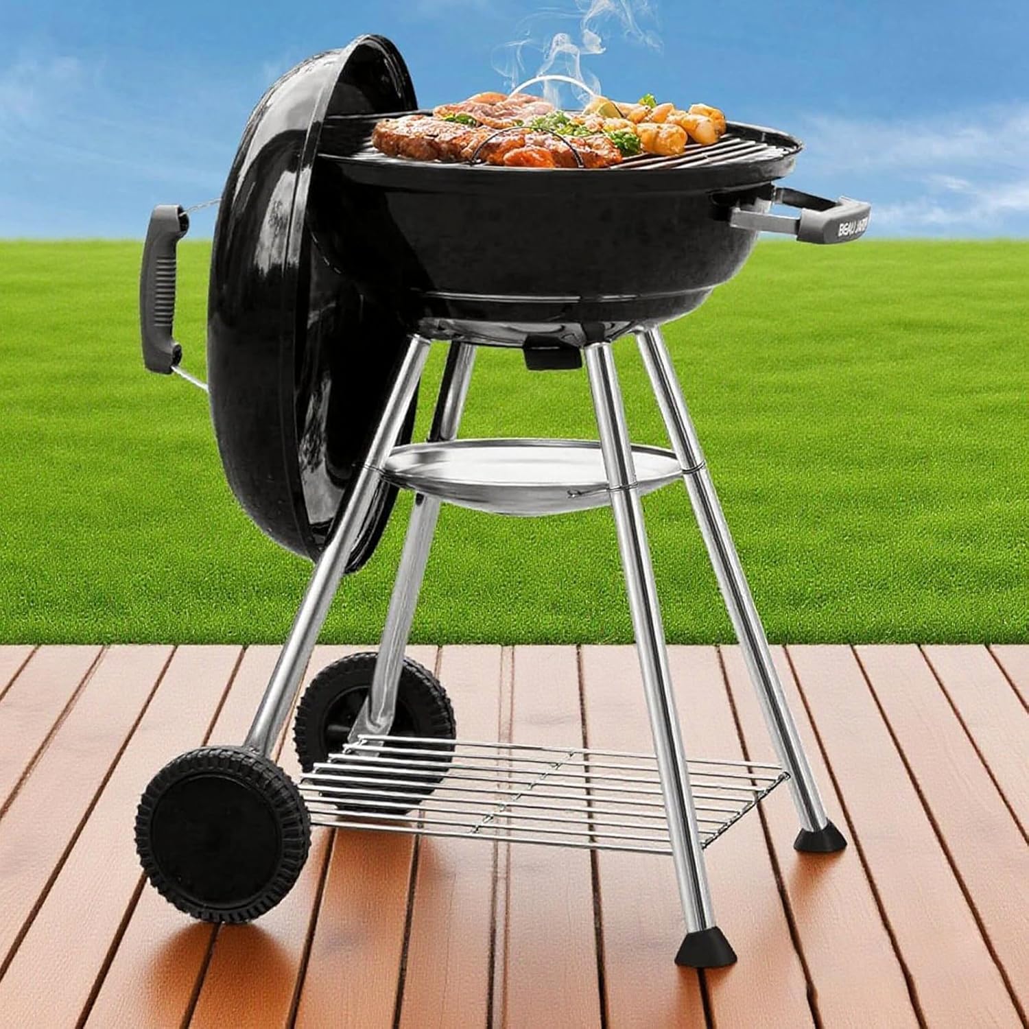 BEAU JARDIN Premium 18 Inch Charcoal Grill for Outdoor Cooking Barbecue Camping BBQ Coal Kettle Grill Tailgating Portable Heavy Duty Round with Thickened Grilling Bowl with Wheels