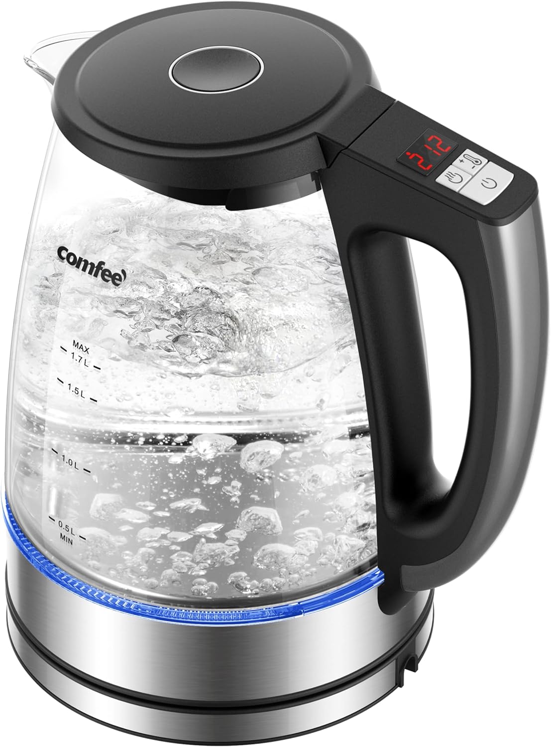 COMFEE’ 1.7L Glass Tea Kettle and Kettle Water Boiler – Electric Kettle Temperature Control with 6 Presets, 2-Hr Keep Warm, Fast Heating, 304 Stainless Steel, Auto-Off and Boil-Dry Protection