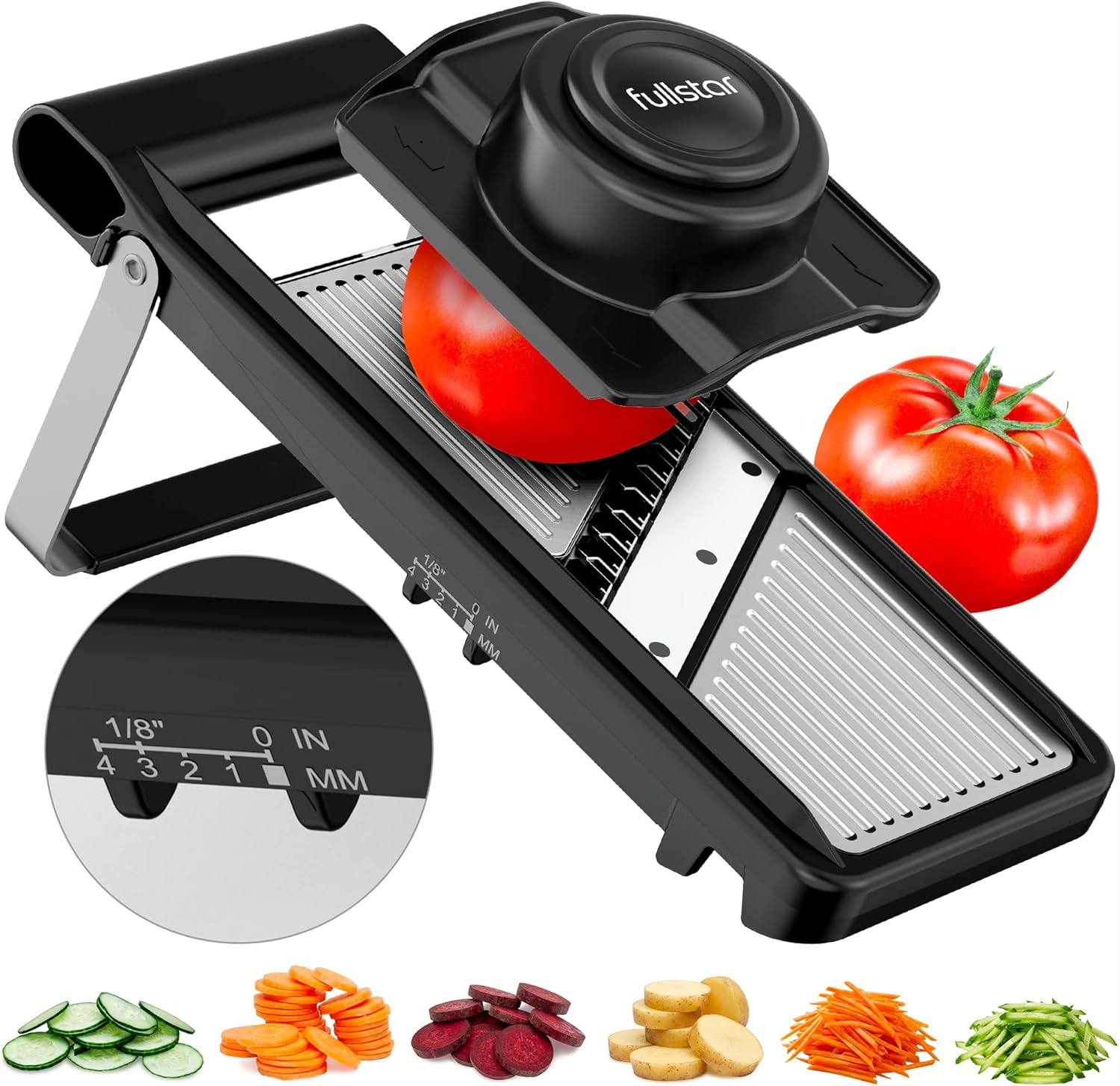 Fullstar 2 in 1 Stainless Steel Mandoline – Adjustable Thickness (1-4mm) – Vegetable Slicer with Julienne Blade for Potatoes, Fruits, Vegetables and Cheese, Food Prep Cutter for Easy Meal Prep