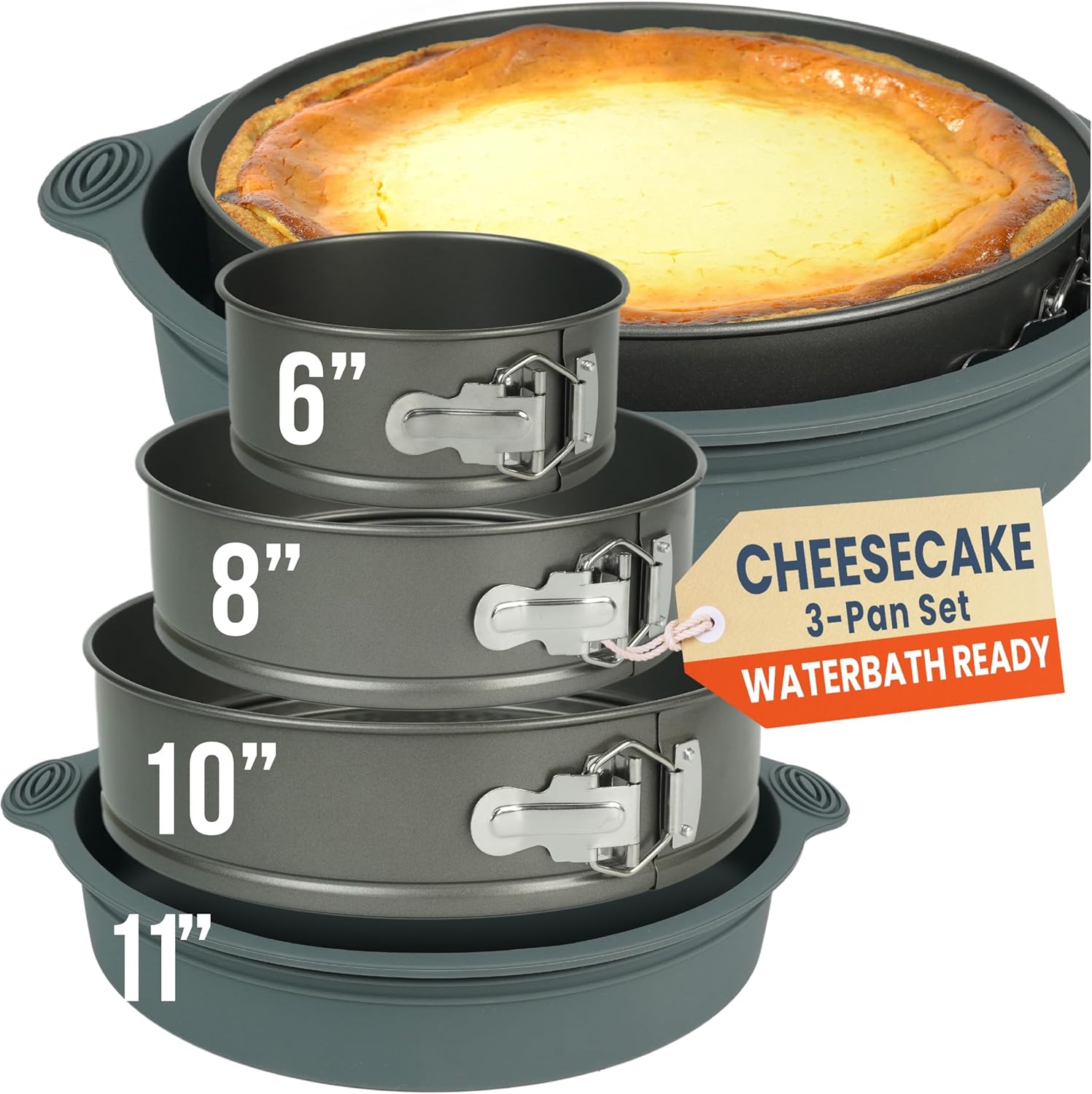 NONSTICK Spring Form Pan for Cheesecake 6/8/10 Inch with SILICONE PROTECTOR for Mess-Free WATER BATH BAKING Without Foil or Parchment Paper – Durable Cheese Cake Pans For Baking Perfect Cheesecake