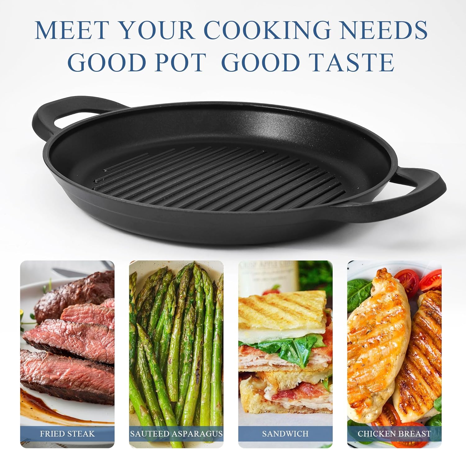 Vinchef Nonstick Grill Pan for Stove tops | 13.0″ Skillet, Indoor Induction Cast-aluminum Grill Pan with Lid and Anti-Scalding Tools, GRANITEC Nonstick Coating, Dishwasher & Oven Safe