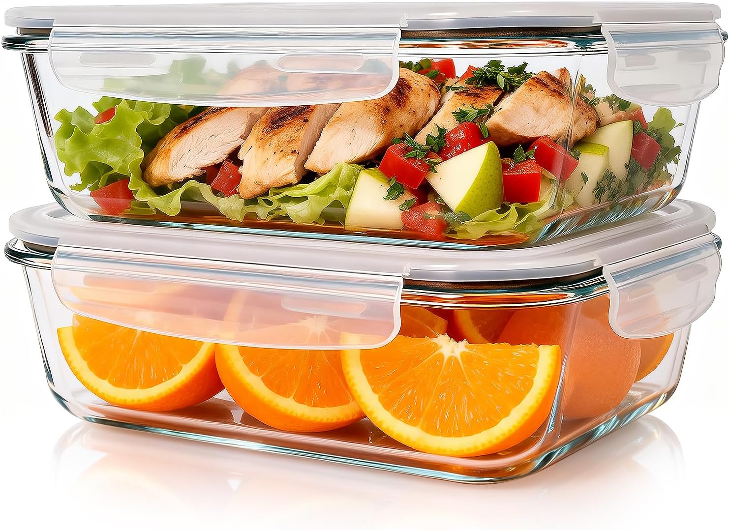 2 Pack 78oz/2300ml Large Glass Storage Containers with Lids, Meal Prep Food Container Set, Airtight Leakproof Snap Lids, BPA Free Borosilicate Glass, Microwave Oven Freezer Dishwasher Safe