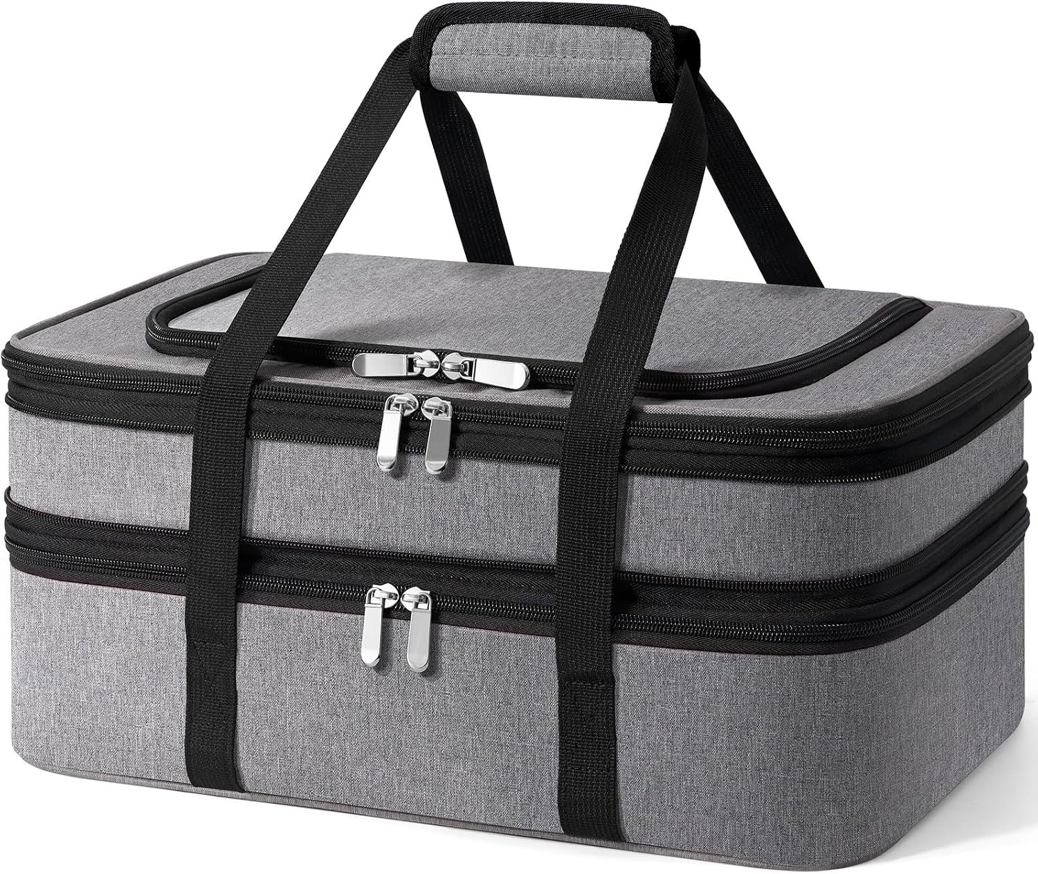 Double Insulated Casserole Carrier – Portable Casserole Carriers for Hot or Cold Food Lunch Tote Warmer or Cooler Bag for Potluck Parties Picnic Cookouts, Fits 9″ x 13″ Baking Dish – Grey