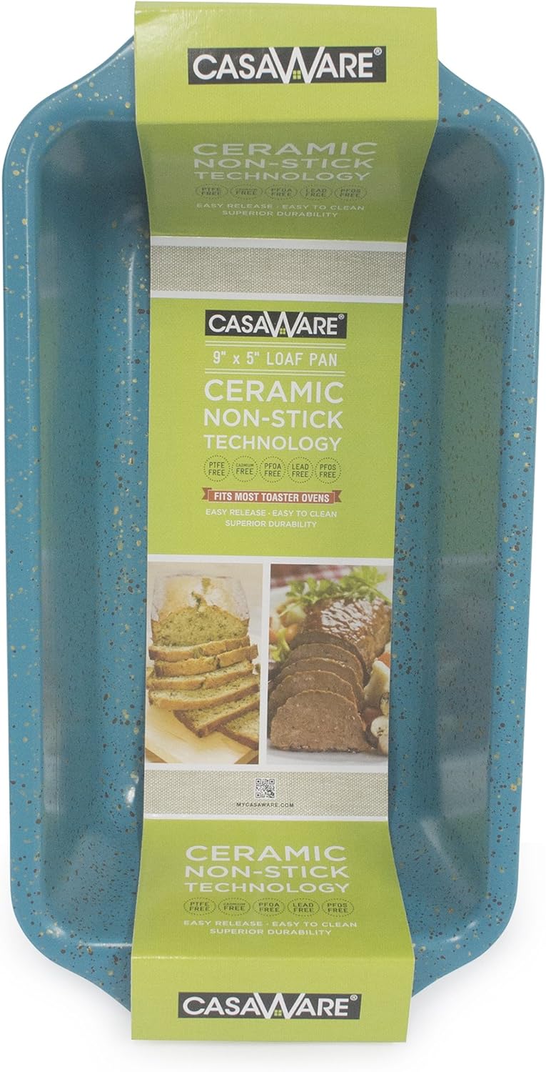 casaWare Loaf Pan 9 x 5-Inch Ceramic Coated Non-Stick, Blue Granite, standard