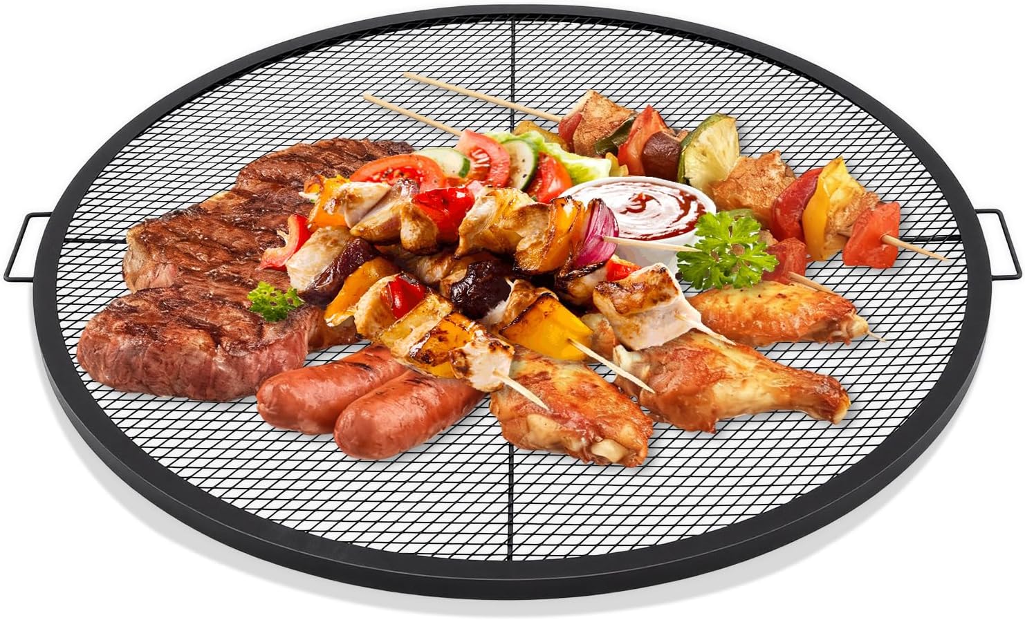 40 Inch Fire Pit Grill Grate Fire Pit Cooking Grate Heavy Duty Steel Campfire BBQ Grill Grid with Handles for Outdoor Camping Cooking (Infoldable Round)