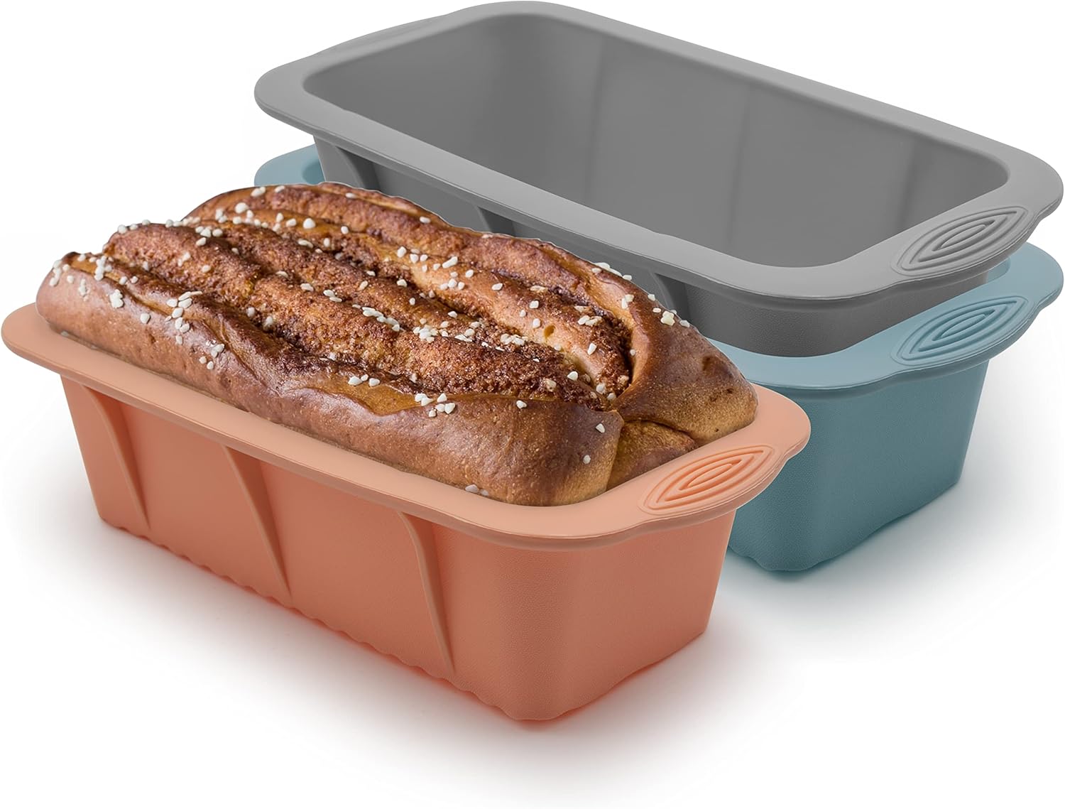 3 pack Silicone Bread Loaf Pans – Baking Mold For Baking Cakes,Brownies,Long loaf of bread Cheesecakes,Homemade Cakes Breads,Meatloaf,Ice brickand and More Set of 3 colors