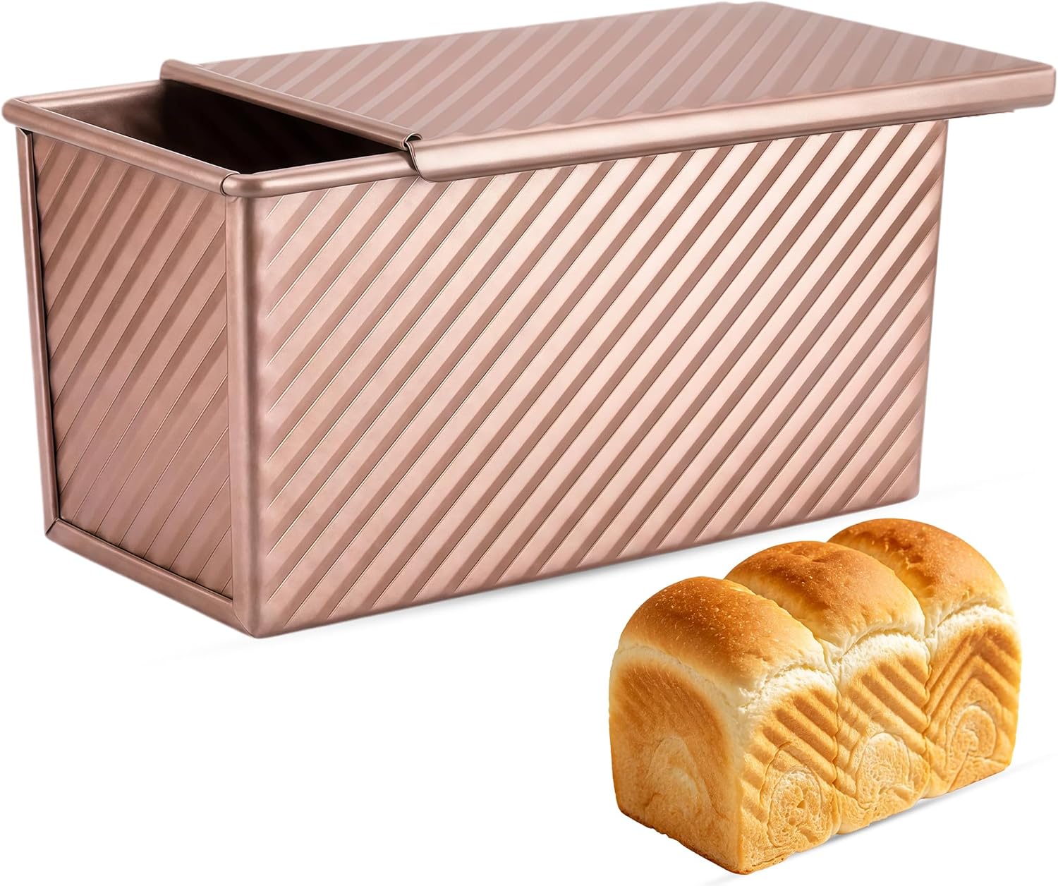 Pullman Loaf Pan with Lid, Aluminized Steel 1 Lb Nonstick Sandwich Bread Pan for Homemade Bread, 8.4×4.8 Inch Professional Rectangular Loaf Pan with Dough Scraper and Cutter