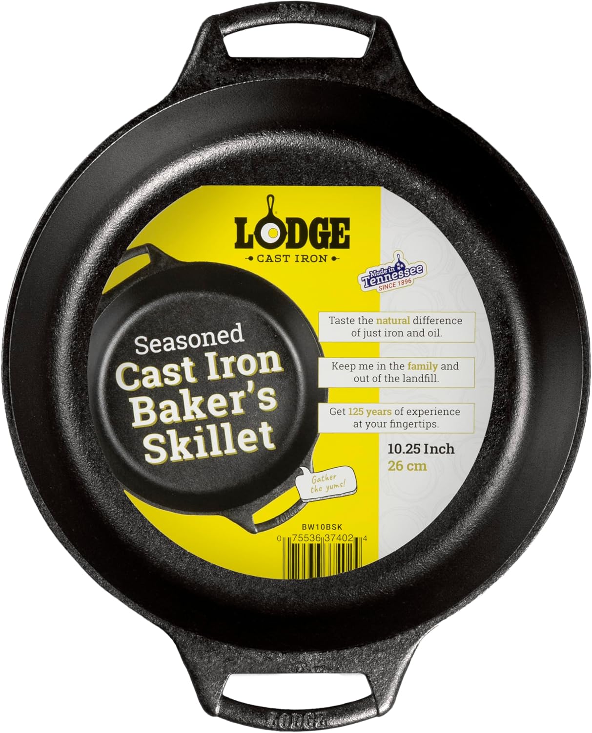 Lodge Seasoned Cast Iron Baker’s Skillet – Heavy Duty Baking Pan with Dual Handles – Oven Ready Cast Iron Bakeware for Desserts, Roasting & Baking – 10.25 Inches