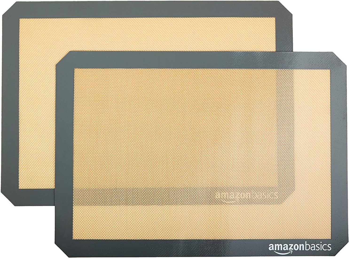 Amazon Basics Silicone Rectangular Baking Mat, Non-Stick, Reusable, Dishwasher Safe, Food Safe, Heat Resistant, 16.5″ x 11.6″, Beige/Gray, 2-Pack