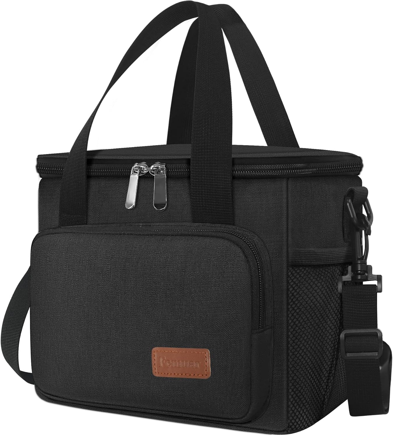 Femuar Reusable Lunch Box for Men/Women – Insulated Lunch Bag Leakproof Lunchbox for Work Office Picnic Beach – Freezable Lunch Cooler Bag with Adjustable Shoulder Strap – Black