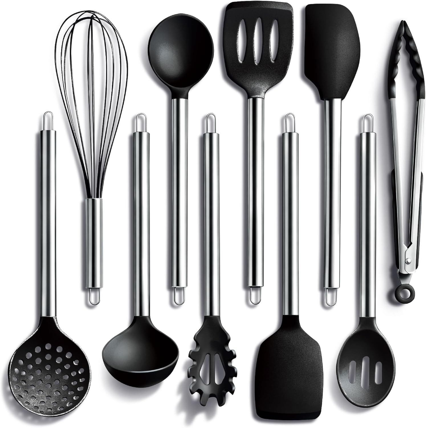 COOK WITH COLOR Silicone Cooking Utensils, Kitchen Utensil Set, Easy to Clean Silicone Kitchen Utensils, Cooking Utensils for Nonstick Cookware, Kitchen Gadgets Set, 10 Pieces, Black