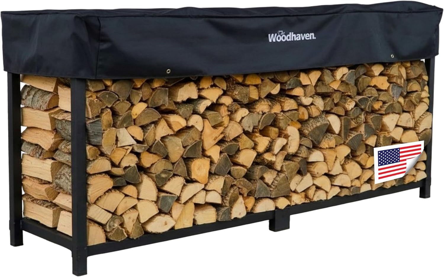 Woodhaven 8-Foot Firewood Rack – American Brand – 1/2 Cord Raised Lumber Storage Rack – Keeps Wood Dry & Ready – Heavy-Duty Steel, Lifetime Structural Warranty (With Cover)