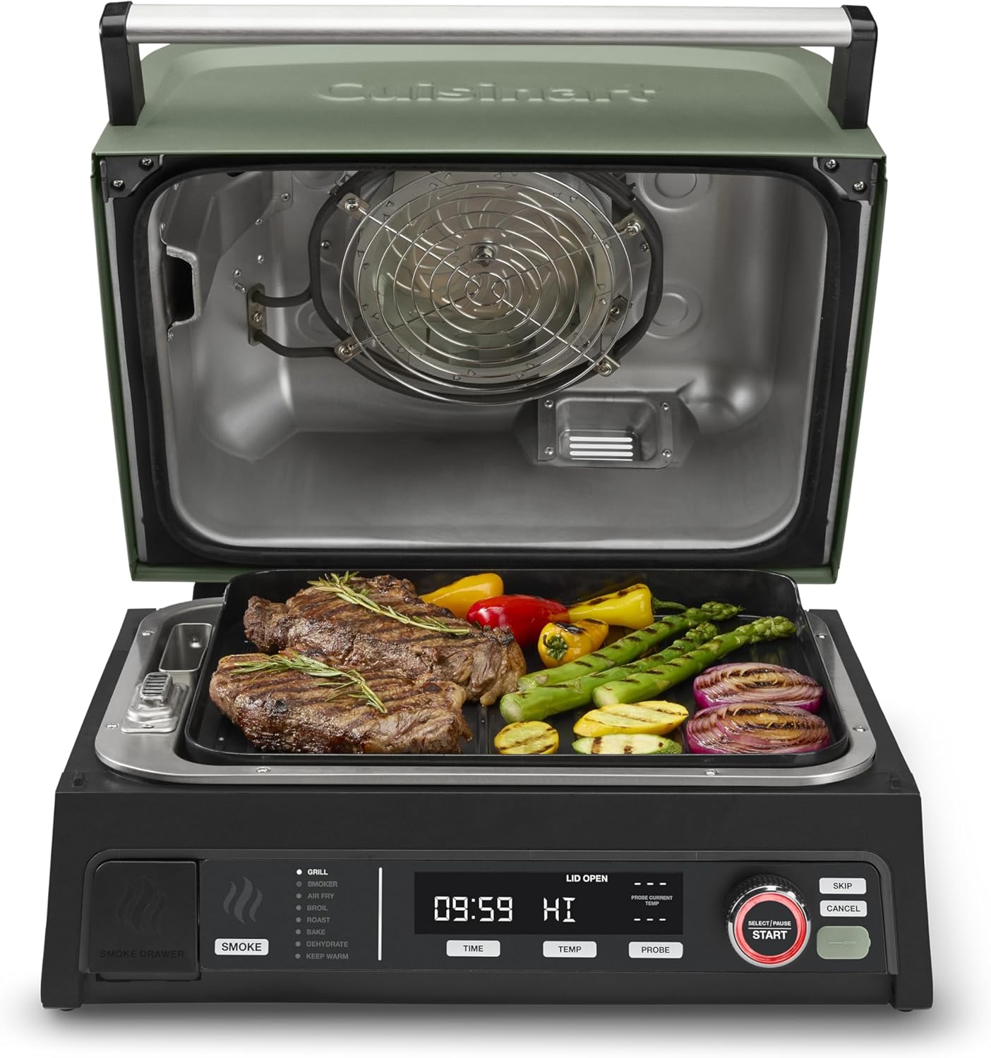 Cuisinart FlavorBoost™ 8-in-1 Outdoor Electric BBQ Grill & Portable Smoker, Air Fryer Grill Combo with Smart Probe, Smoke Drawer, 154 sq. in., Patio & Balcony Grill for Apartments, CEG-1302