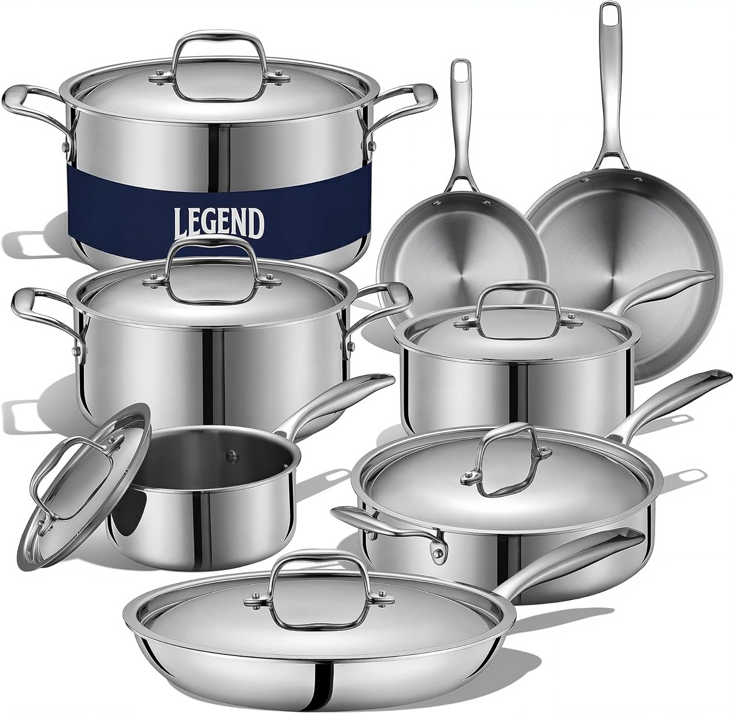LEGEND COOKWARE 5-Ply Stainless Steel Cookware Set, 14-Piece Pots and Pans Set – Induction Compatible, Oven Safe 800°F – Non-Toxic, No Coatings – Built to Last Generations
