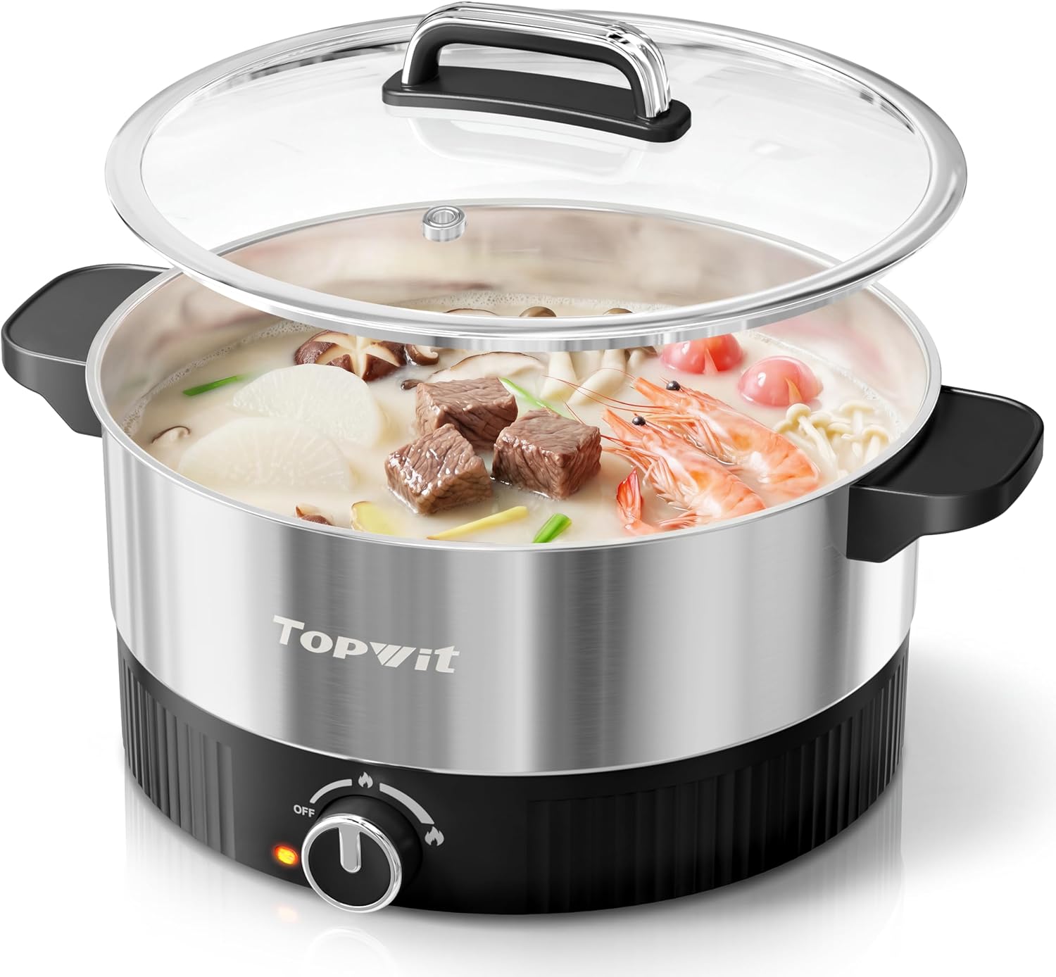 TOPWIT 4.5L Hot Pot Electric, Stainless Steel Electric Pot with Dual Power Setting, 1200W Fast Heating Electric Hot Pot for Cooking Hotpot, Soup, Pasta, Perfect for Family Dinner & Party, Black