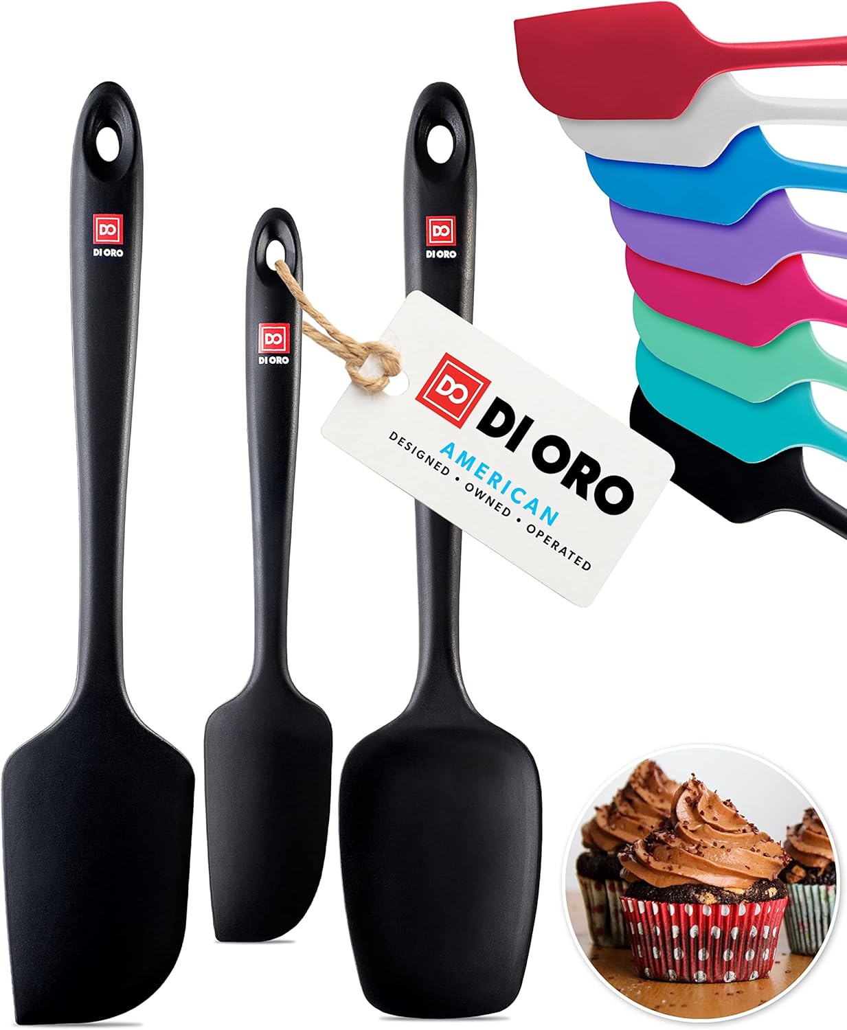 DI ORO Silicone Spatula Set – Rubber Kitchen Spatulas for Baking, Cooking, & Mixing – 600°F Heat-Resistant & BPA Free Silicone Scraper Spatulas for Nonstick Cookware – Dishwasher Safe (3pc, Black)