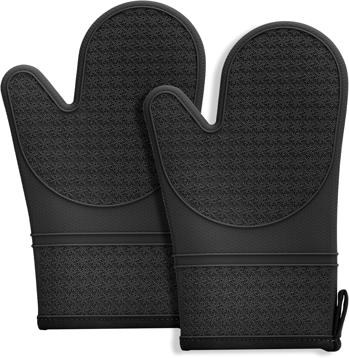 Hovico Silicone Oven Mitts, Heat Resistant 500F Kitchen Mitts 2PCS, 11.6″ BPA-Free Soft Baking Gloves, Non-Slip Grip Oven Gloves with Soft Cotton Lining for Kitchen Cooking Baking BBQ – Black