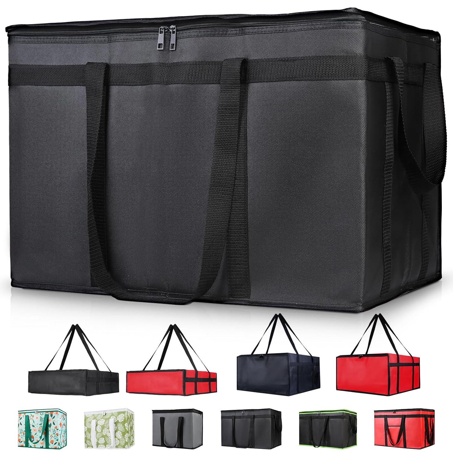 Insulated Food Delivery Bag, XXXL Insulated Reusable Grocery Cooler/Hot Bags, Tote Bag for Shopping/Travel/Doordash, Catering Bag Doordash 22x14x13, Black, 1-Pack