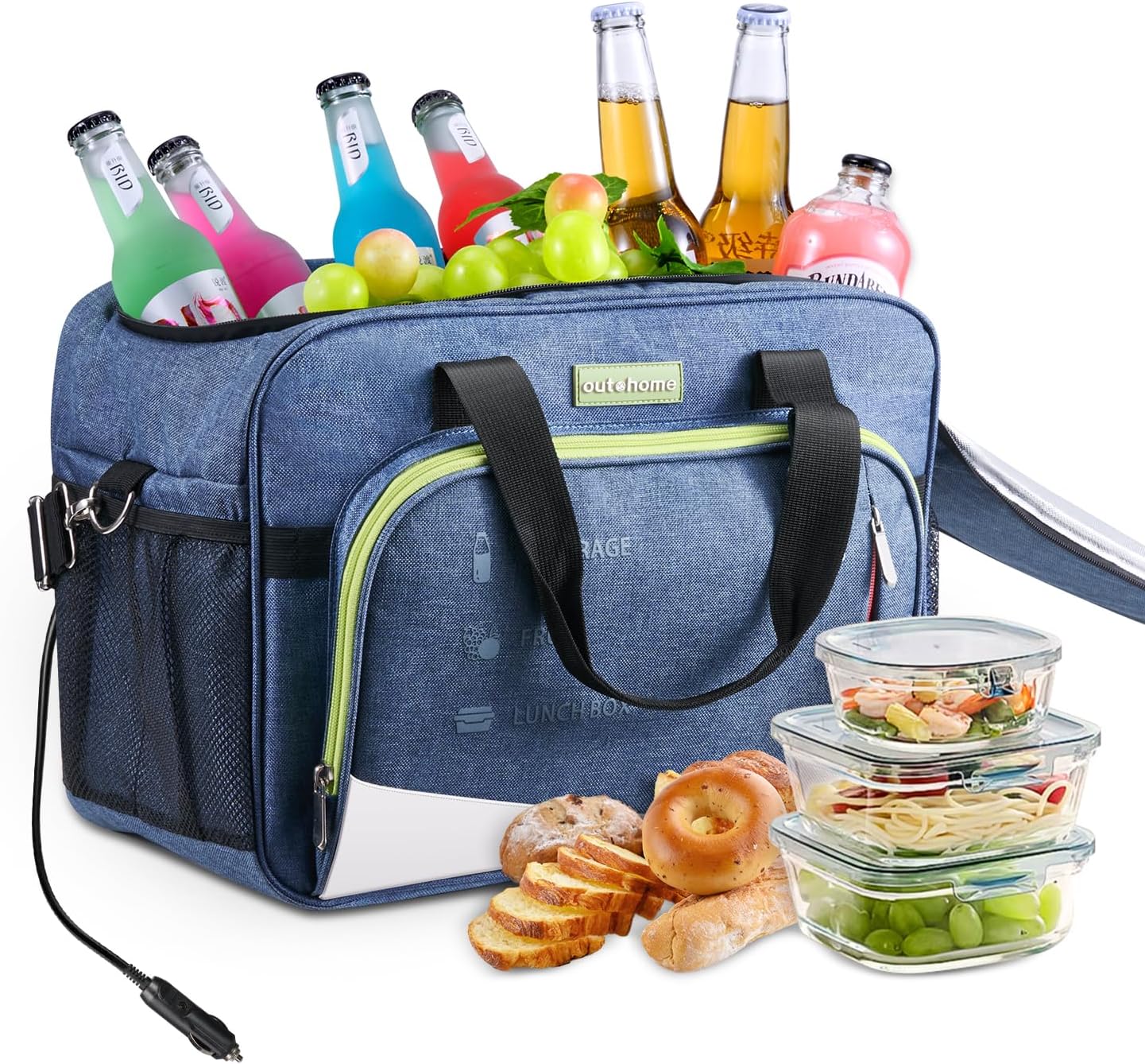 outohome Electric Portable Cooler Plug in 12V Car Cooler Bag, Warmer Bag for Vehicle, DC Power Cord,25L Insulated Lunch Bag for Family Outings, Grocery,Camping,Truck Drivers,All Season ﻿