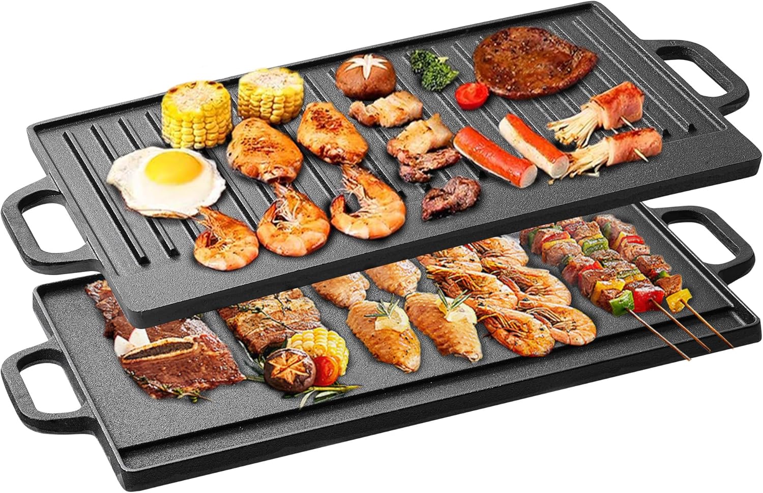 Vivicreate Cast Iron Griddle Skillet for Stove Top and Gas Grill – Flat Top Grill and Reversible Grill Griddle for Indoor or Camping Cooking – Comal Plancha para Tortillas