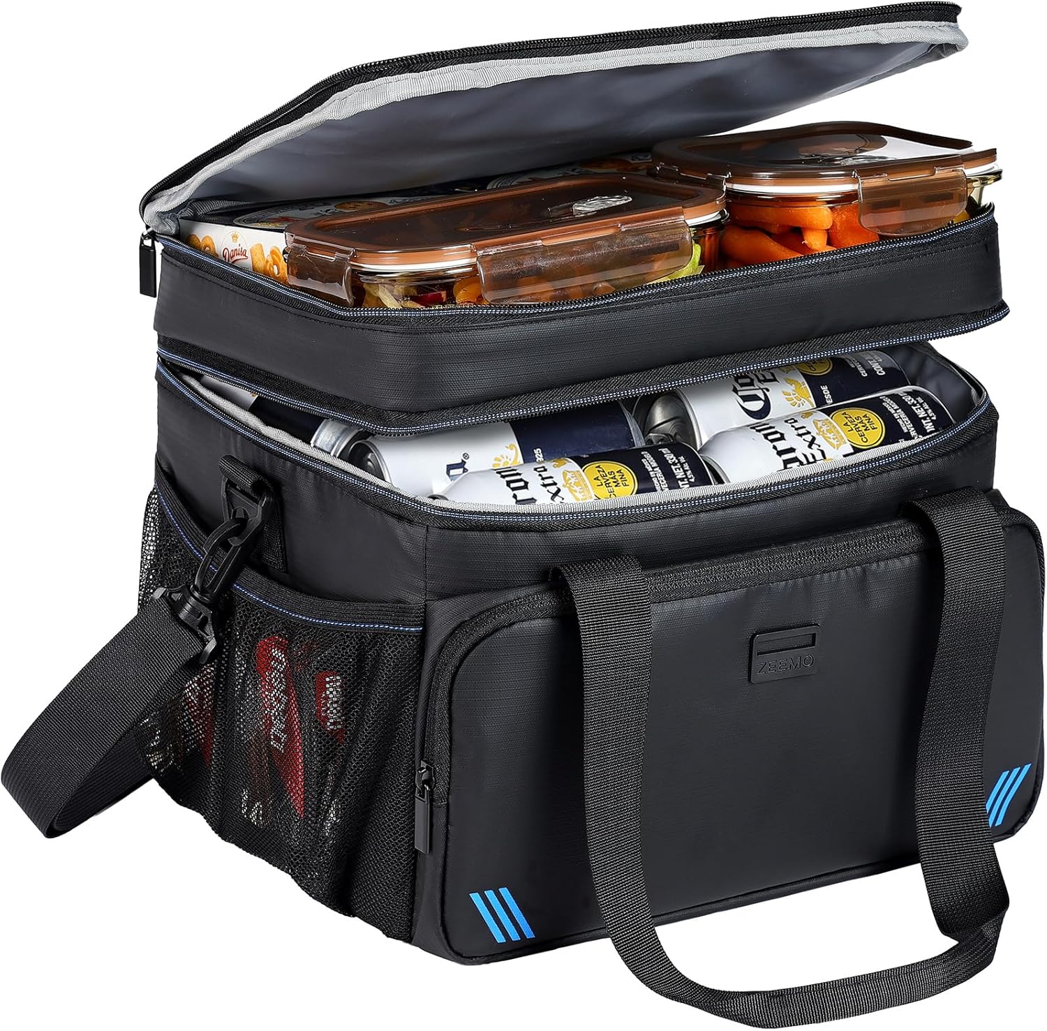 ZEEMO Soft Cooler Bag, Insulated Lunch Box, 19 L Ice Chest, Double Leakproof Layers, Waterproof and Collapsible Case for Work Outdoor Trip, Large Size, Black
